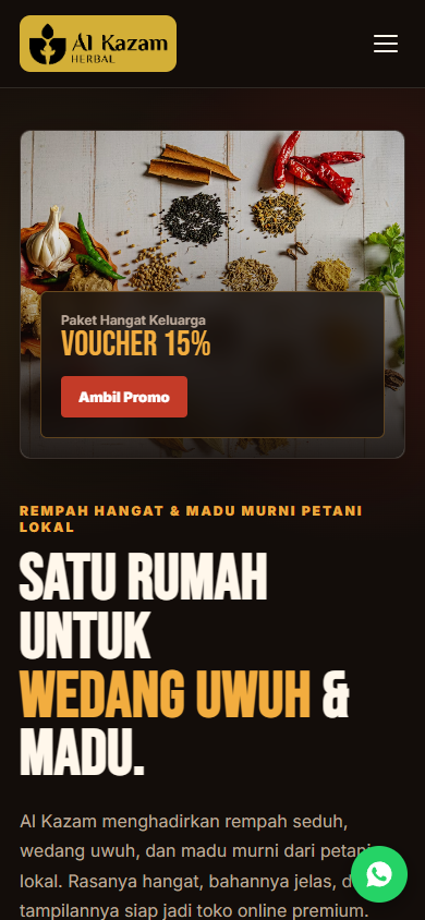 Tampilan mobile Al Kazam Herbal  Toko Rempah & Madu Lokal