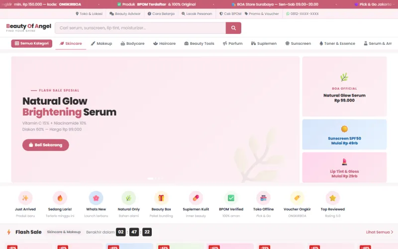 Tampilan website Beauty of Angel  Skincare & Kecantikan