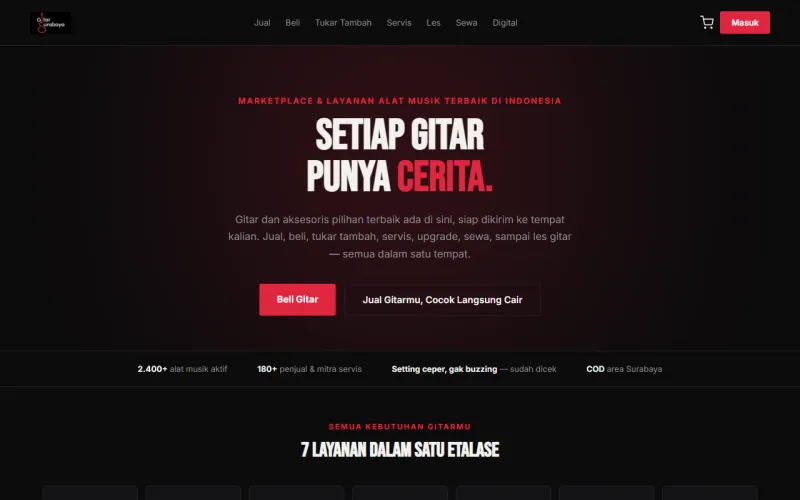 Tampilan website Gitar Surabaya  Marketplace Alat Musik