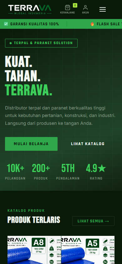 Tampilan mobile Terrava Global  Distributor Terpal & Paranet