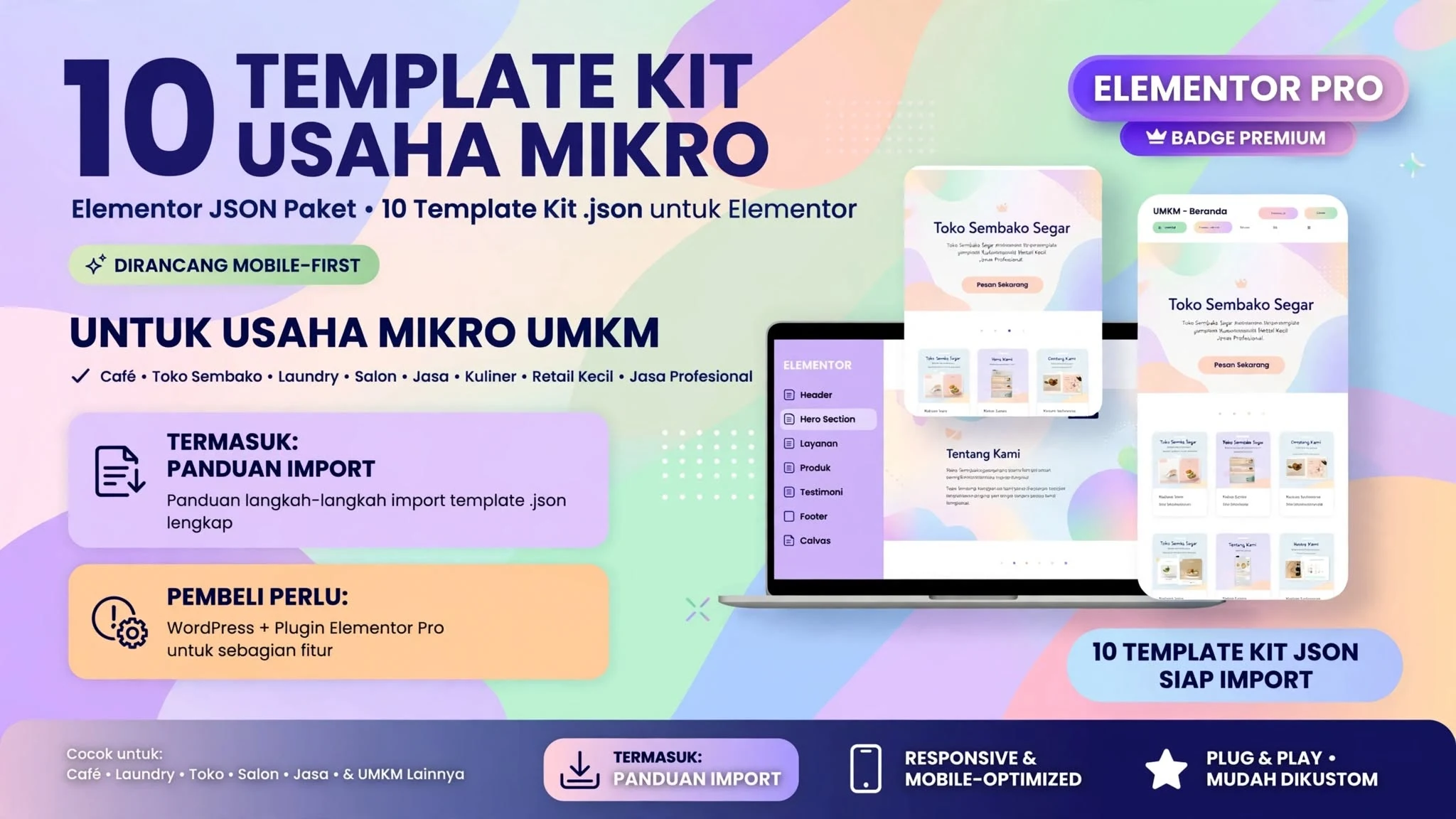 10 Template Kit Usaha Mikro Elementor JSON