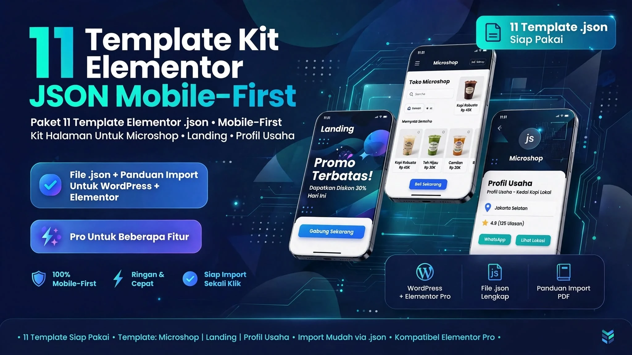 11 Template Kit Elementor JSON Mobile-First