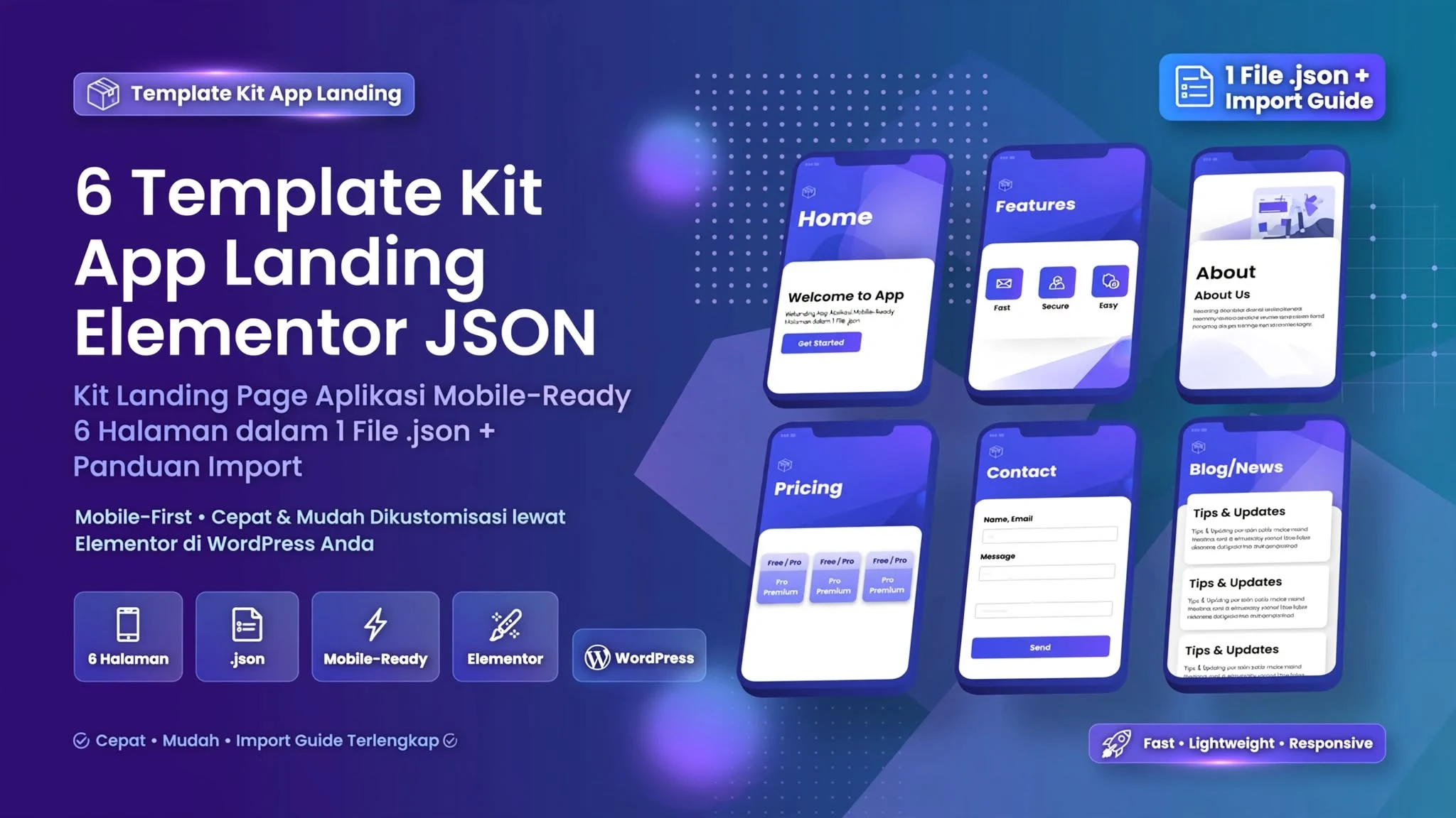 6 Template Kit App Landing Elementor JSON