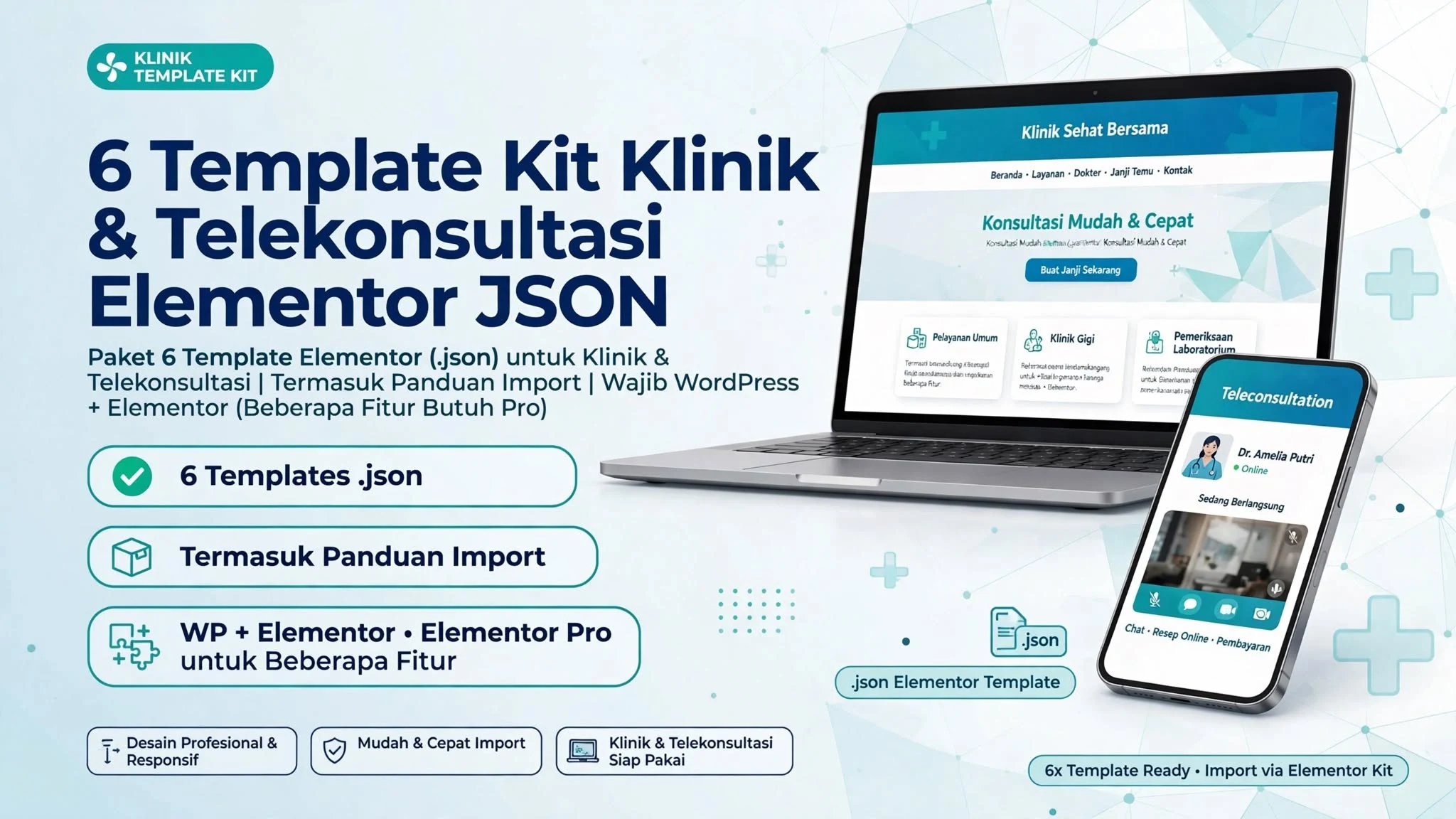 6 Template Kit Klinik & Telekonsultasi Elementor JSON