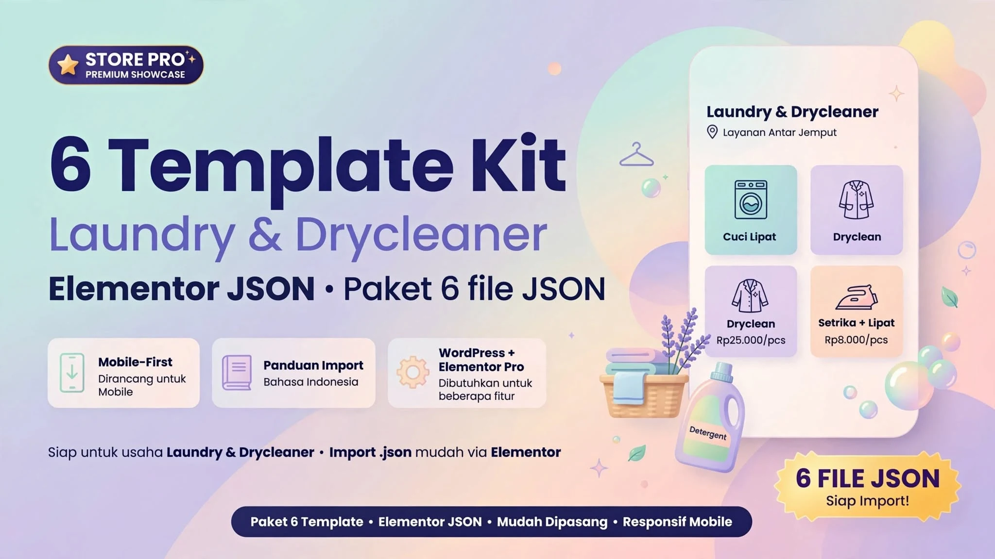 6 Template Kit Laundry & Drycleaner Elementor JSON