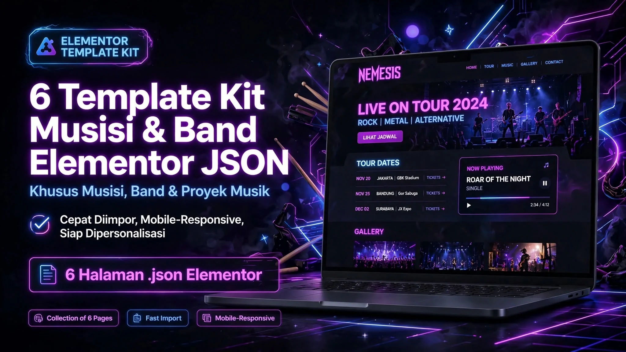 6 Template Kit Musisi & Band Elementor JSON