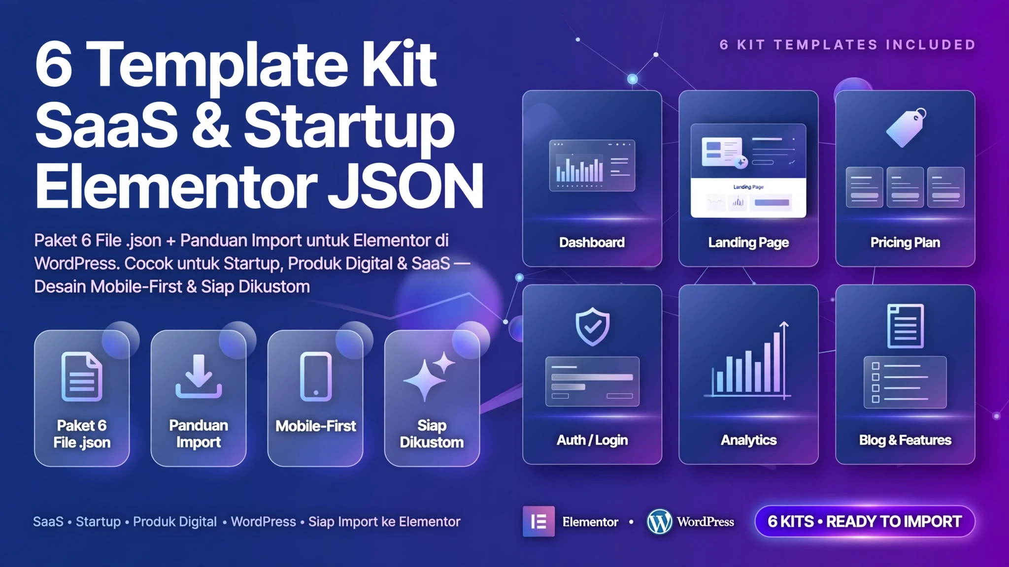 6 Template Kit SaaS & Startup Elementor JSON