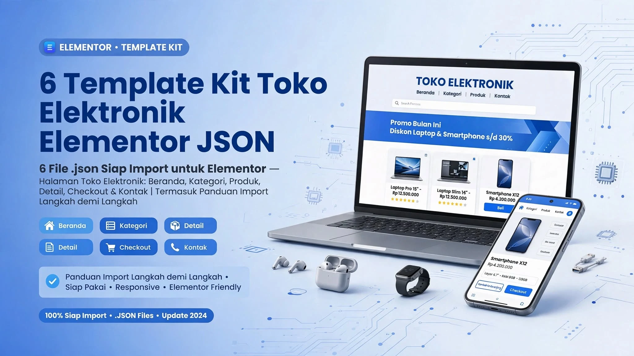6 Template Kit Toko Elektronik Elementor JSON