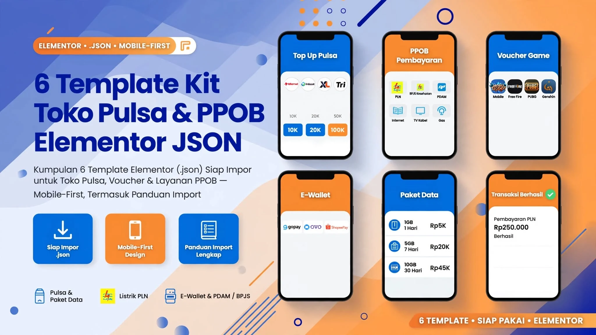 6 Template Kit Toko Pulsa & PPOB Elementor JSON