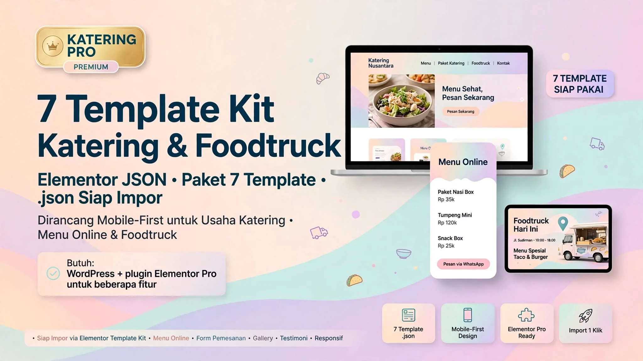 7 Template Kit Katering & Foodtruck Elementor JSON