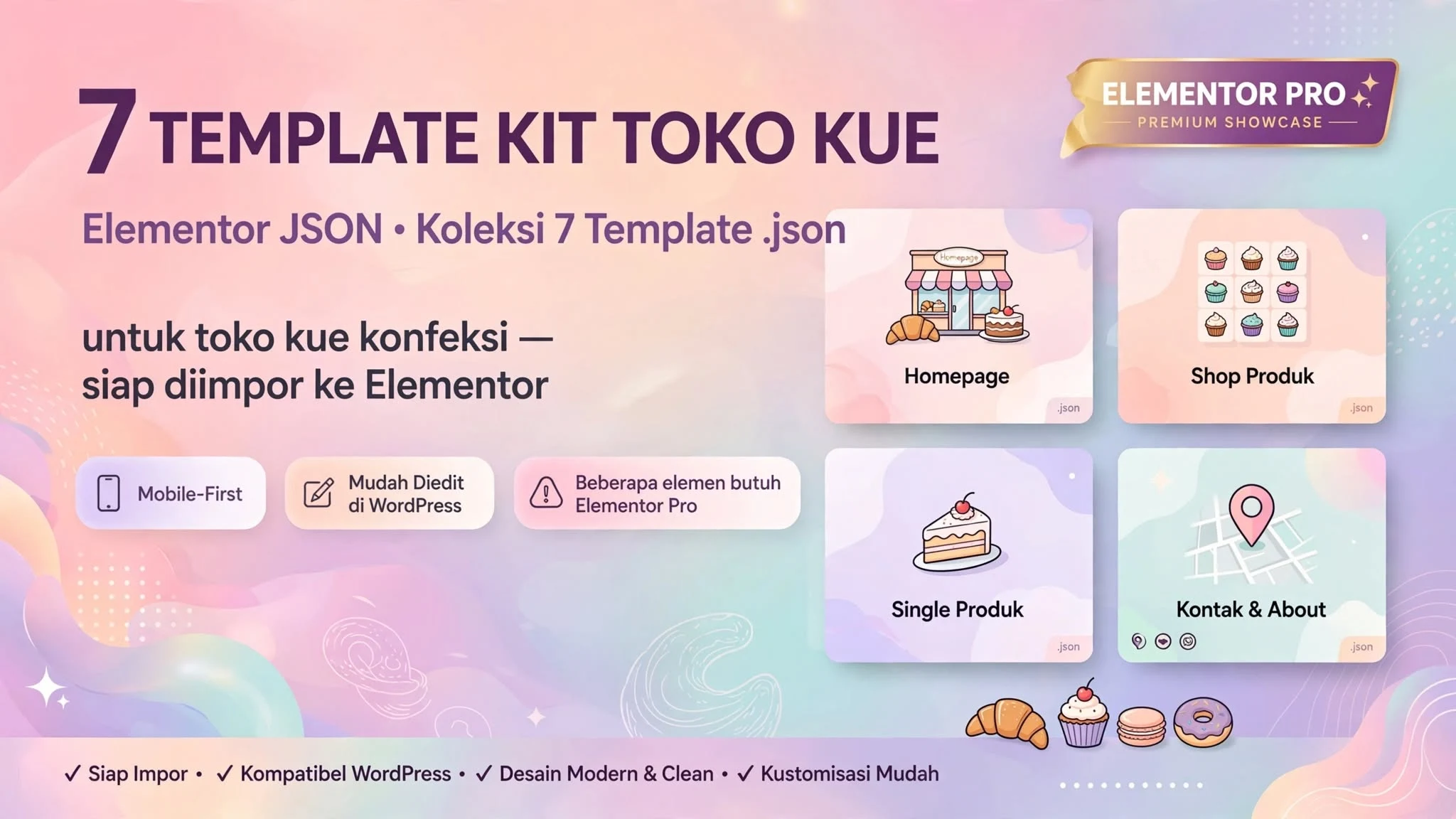 7 Template Kit Toko Kue Elementor JSON