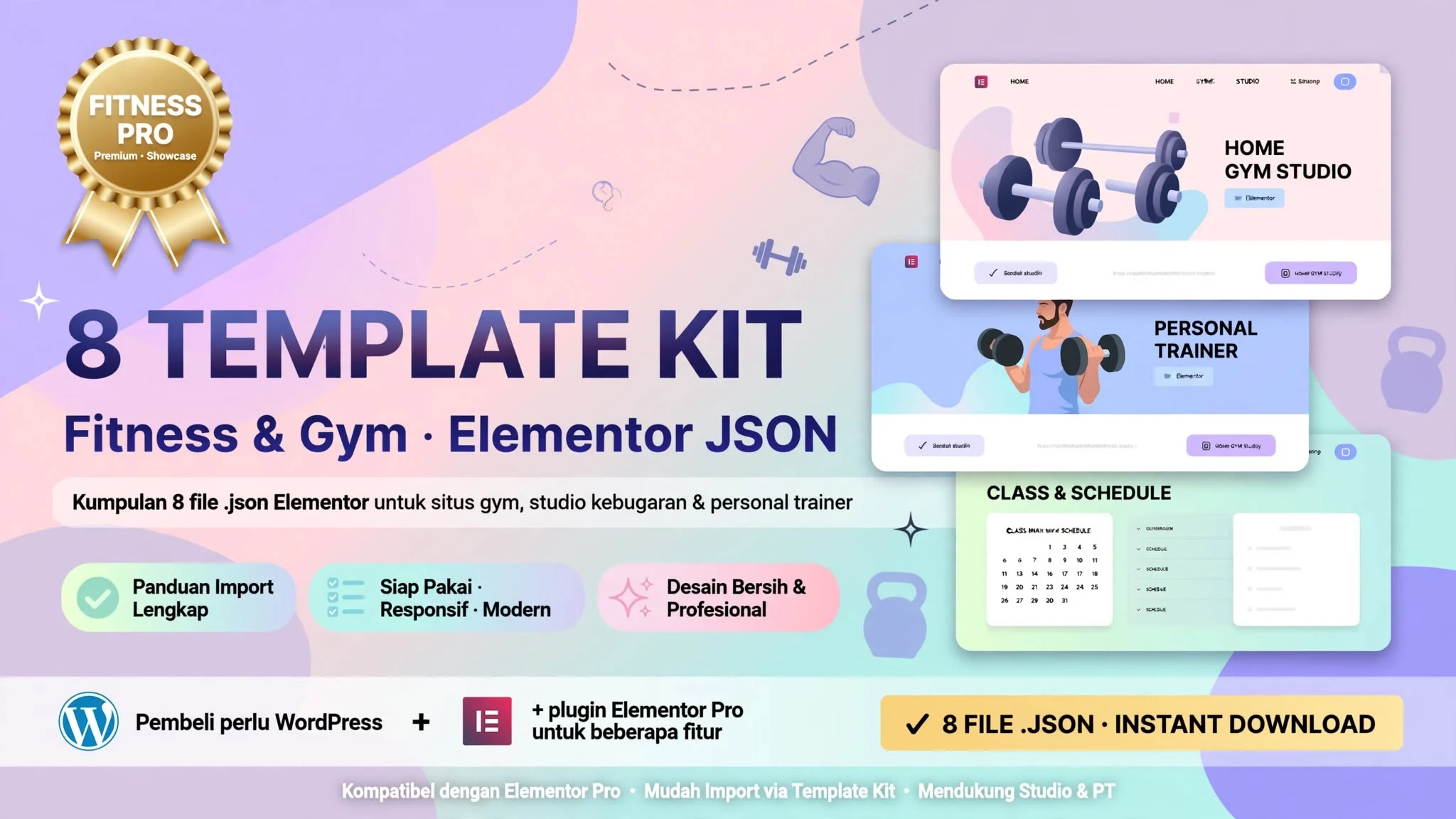 8 Template Kit Fitness & Gym Elementor JSON