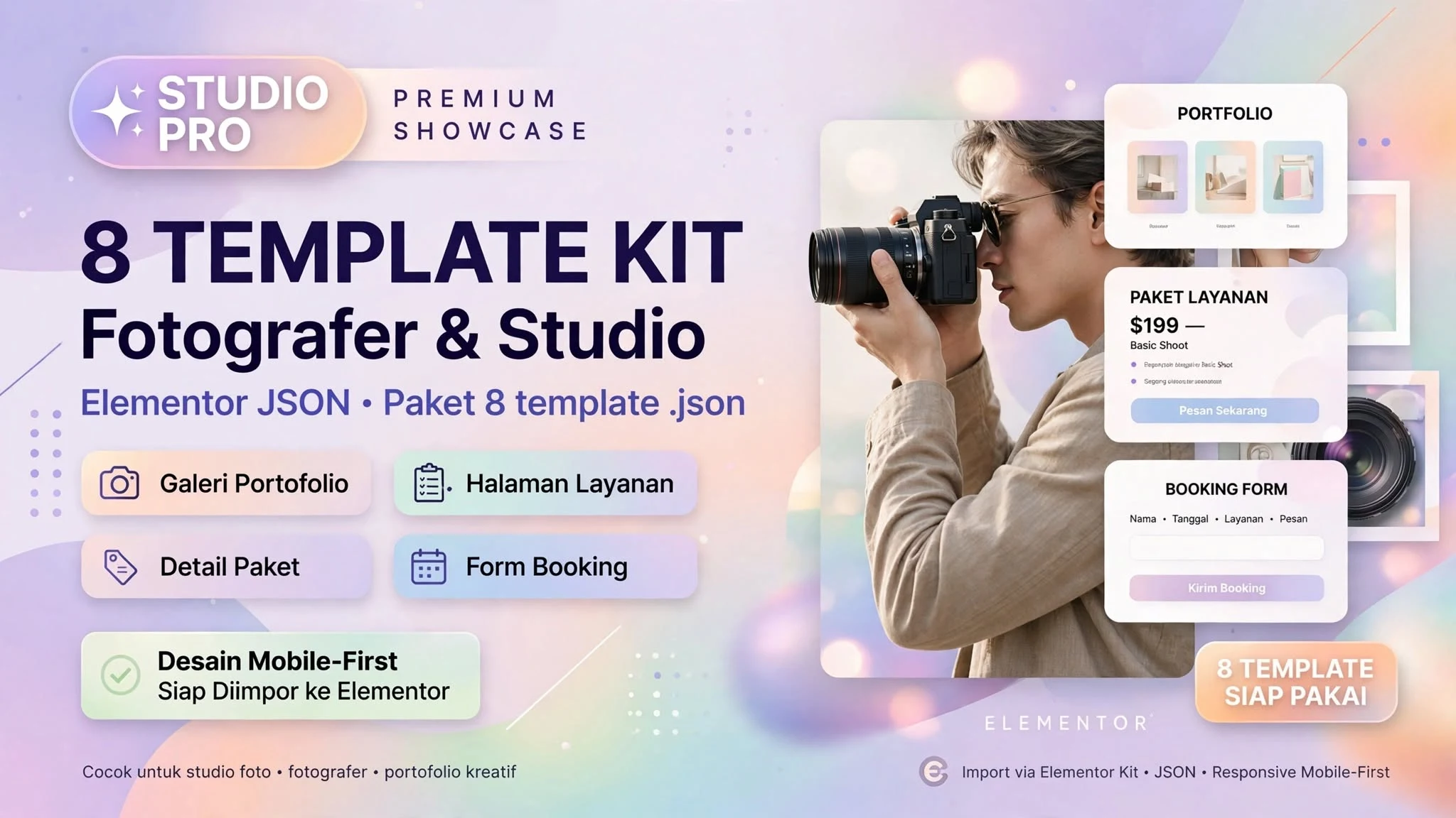 8 Template Kit Fotografer & Studio Elementor JSON