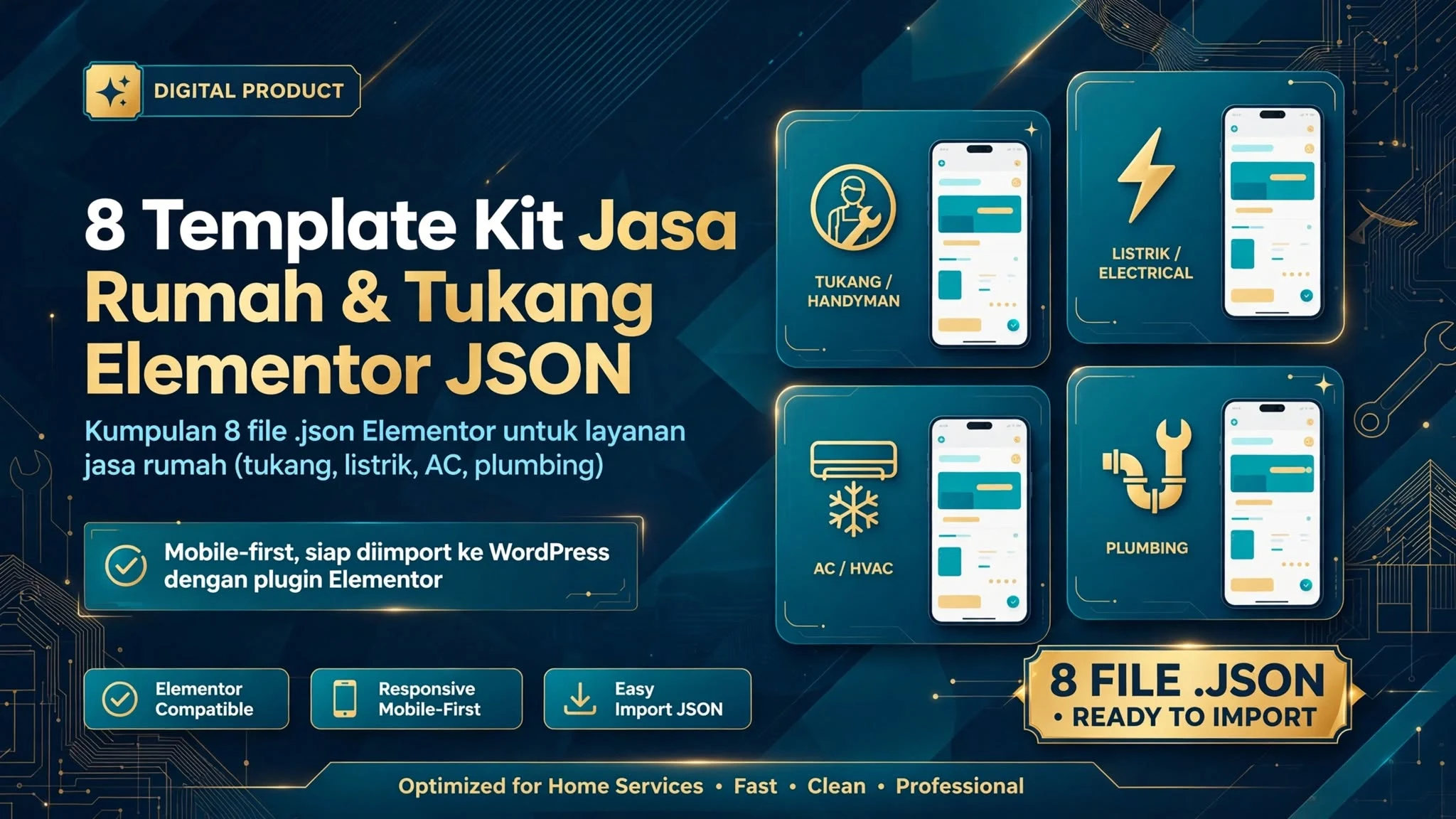 8 Template Kit Jasa Rumah & Tukang Elementor JSON