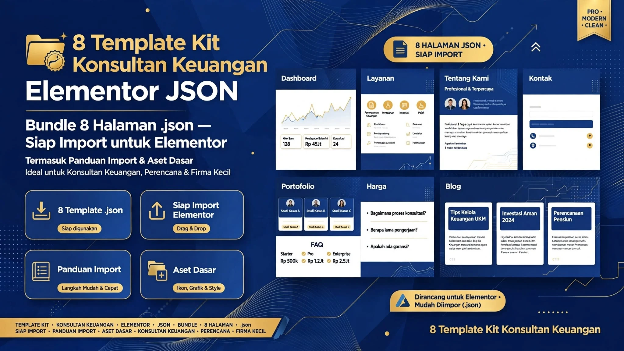 8 Template Kit Konsultan Keuangan Elementor JSON