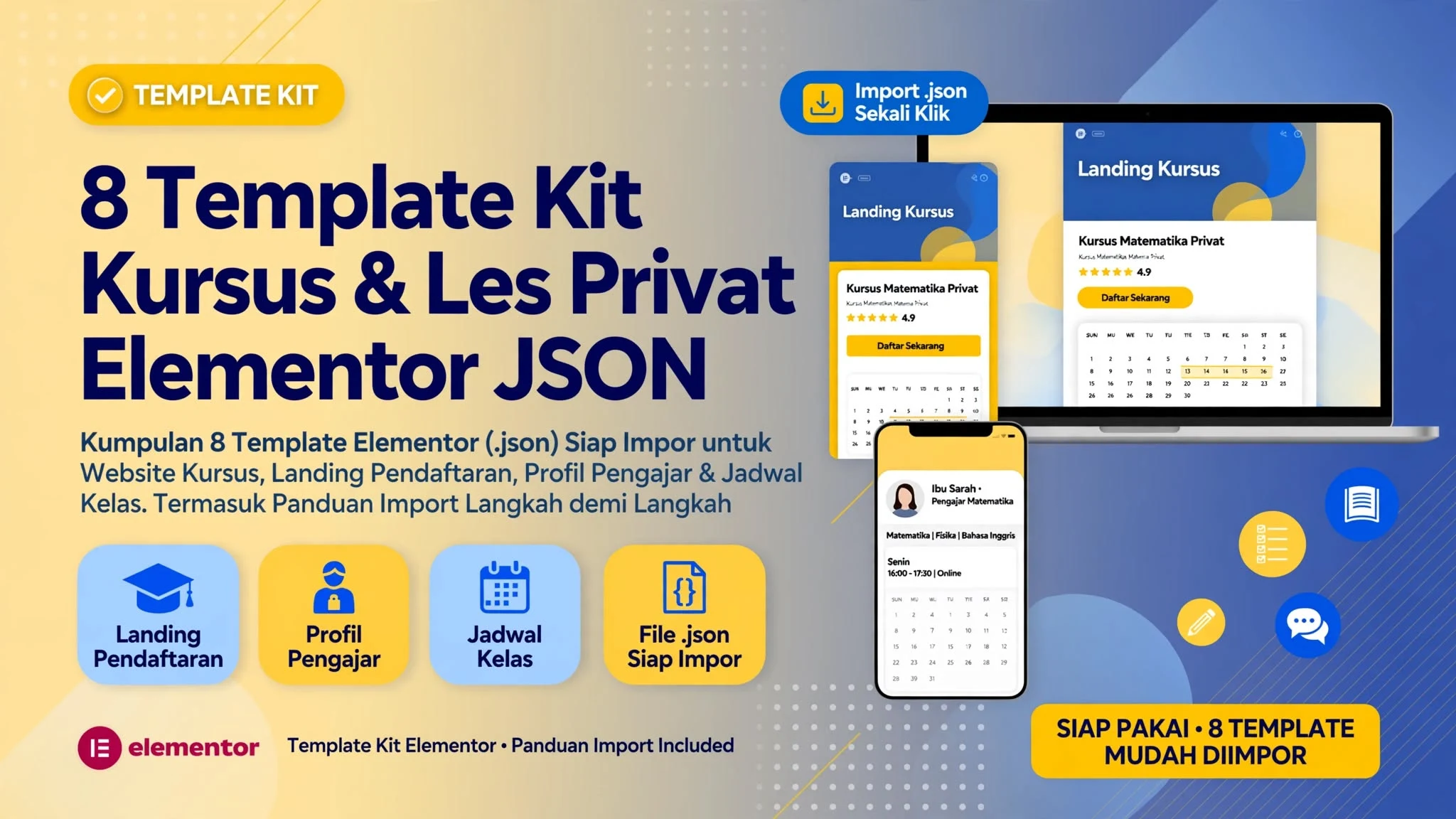 8 Template Kit Kursus & Les Privat Elementor JSON