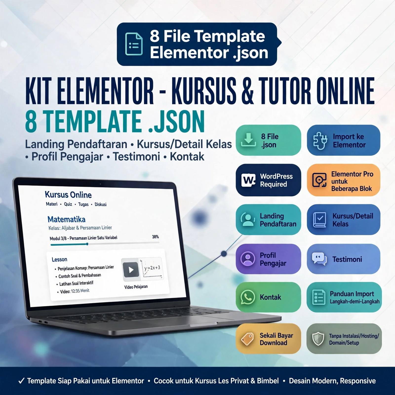 8 Template Kit Kursus & Les Privat Elementor JSON
