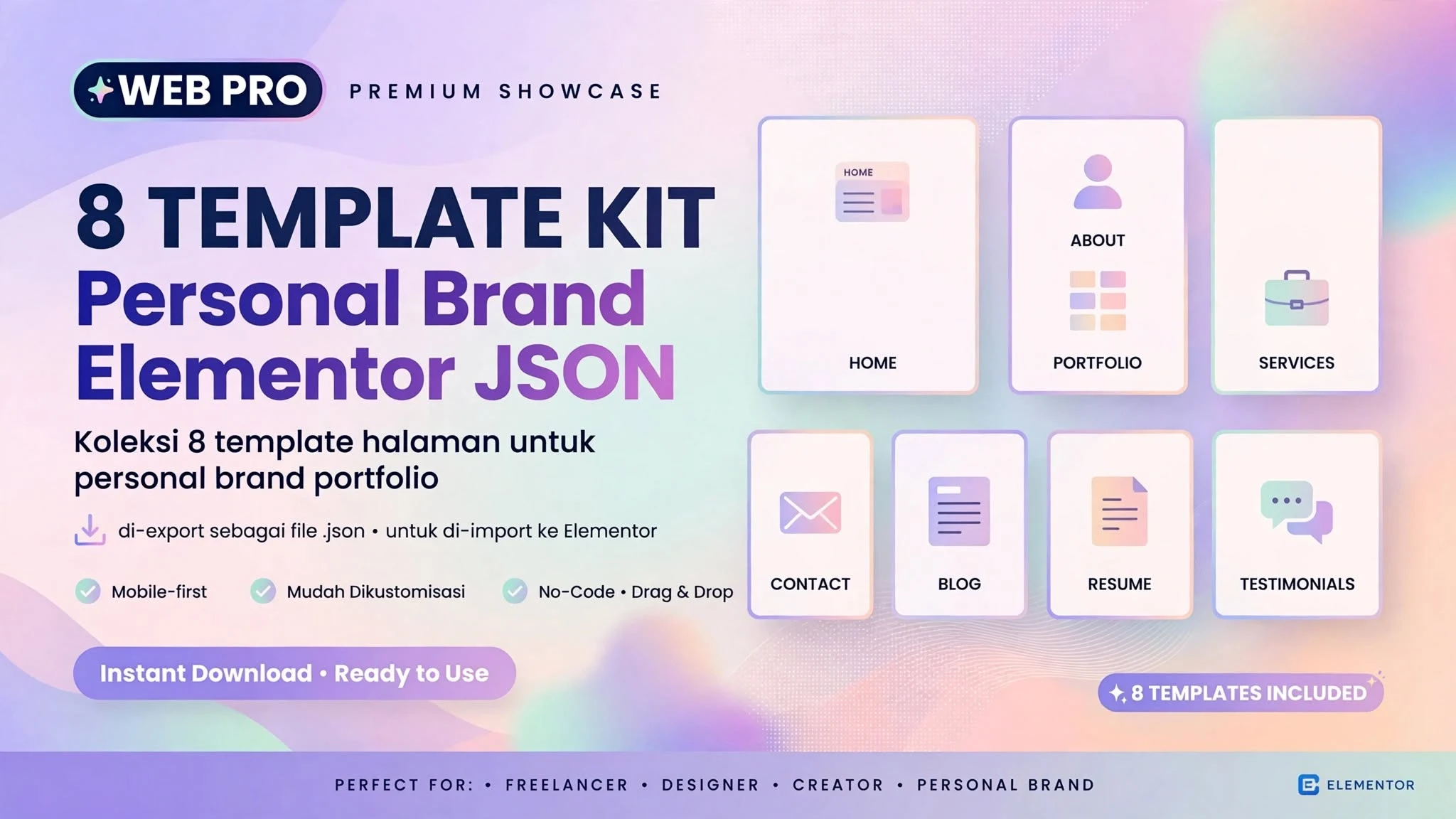 8 Template Kit Personal Brand Elementor JSON