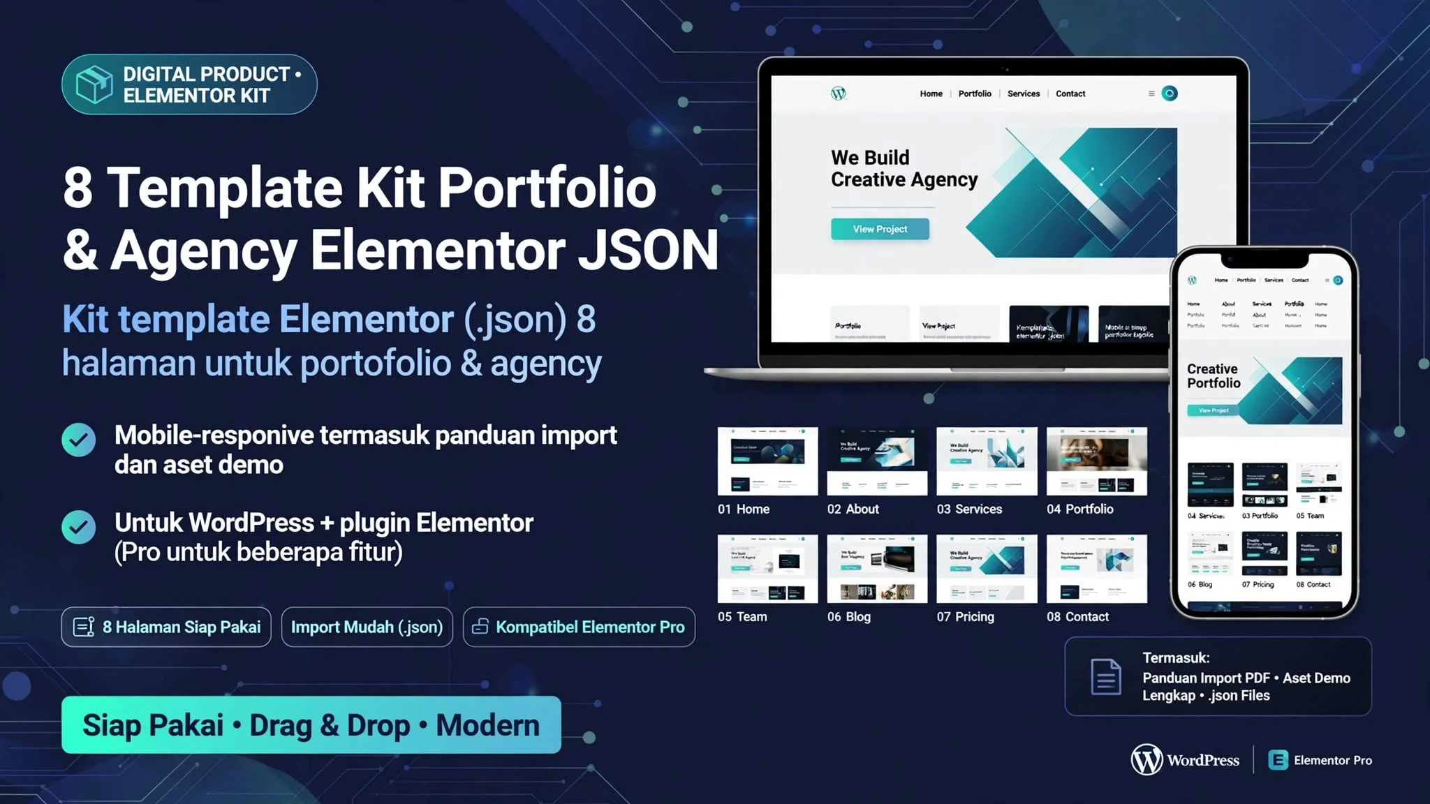 8 Template Kit Portfolio & Agency Elementor JSON