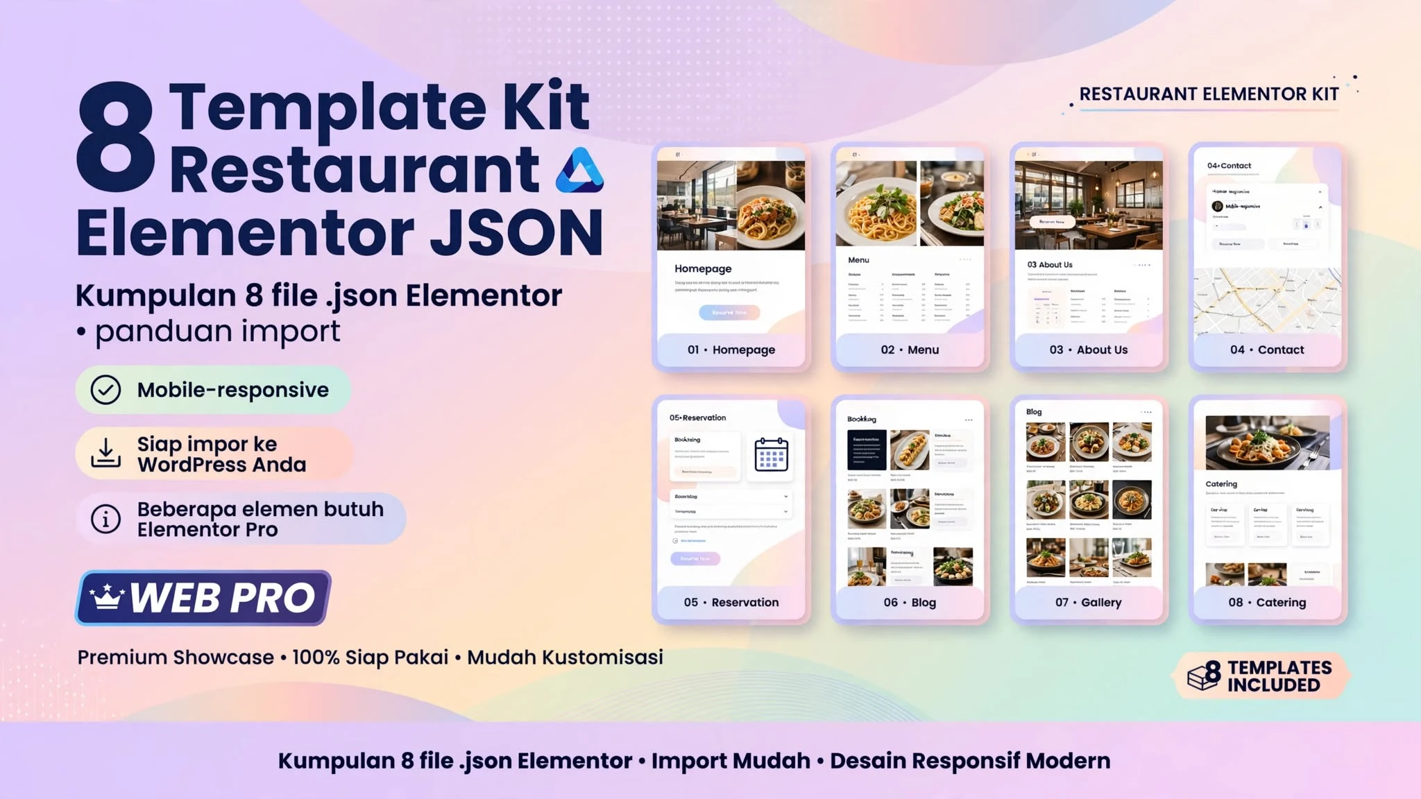 8 Template Kit Restaurant Elementor JSON
