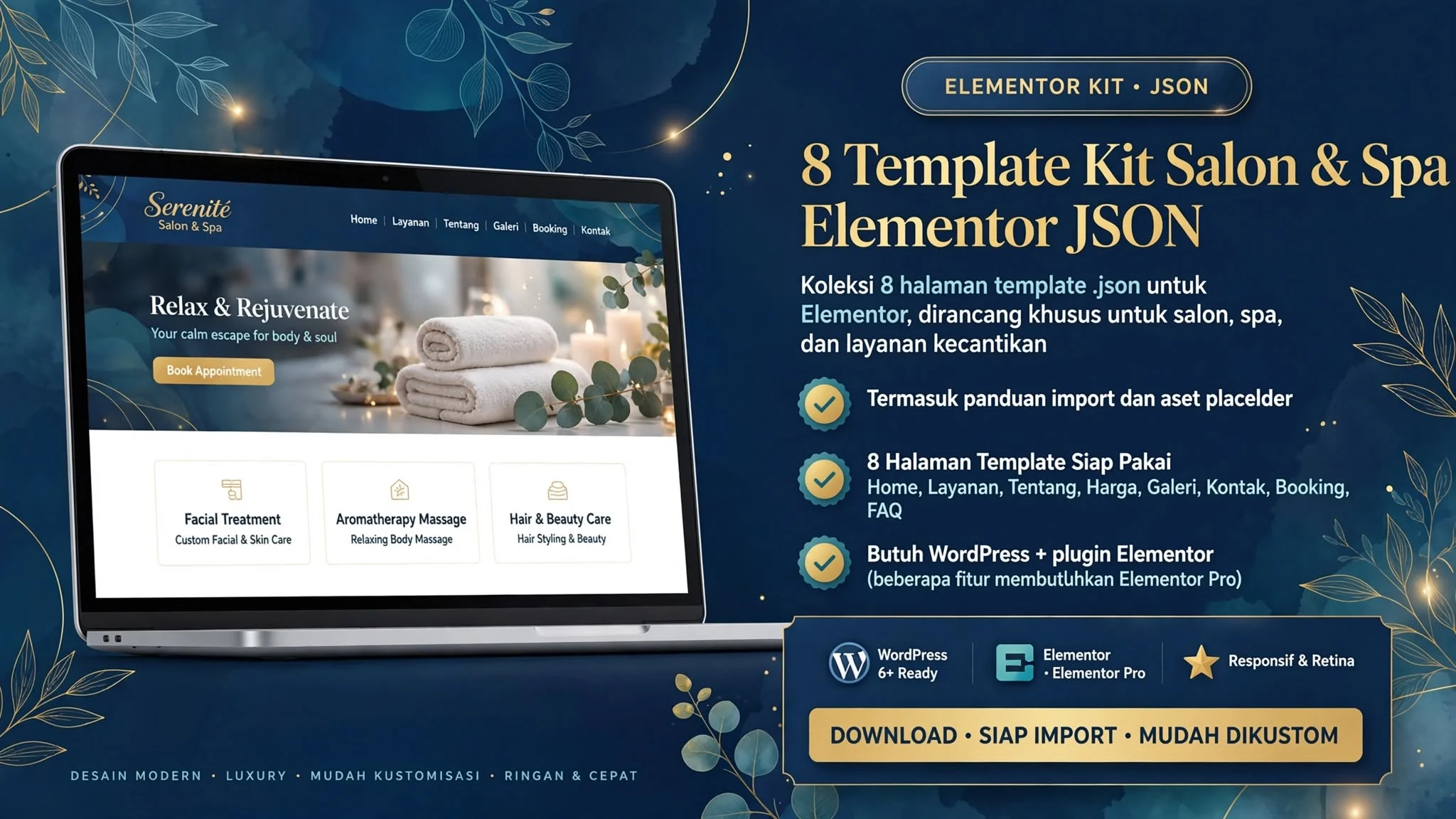 8 Template Kit Salon & Spa Elementor JSON