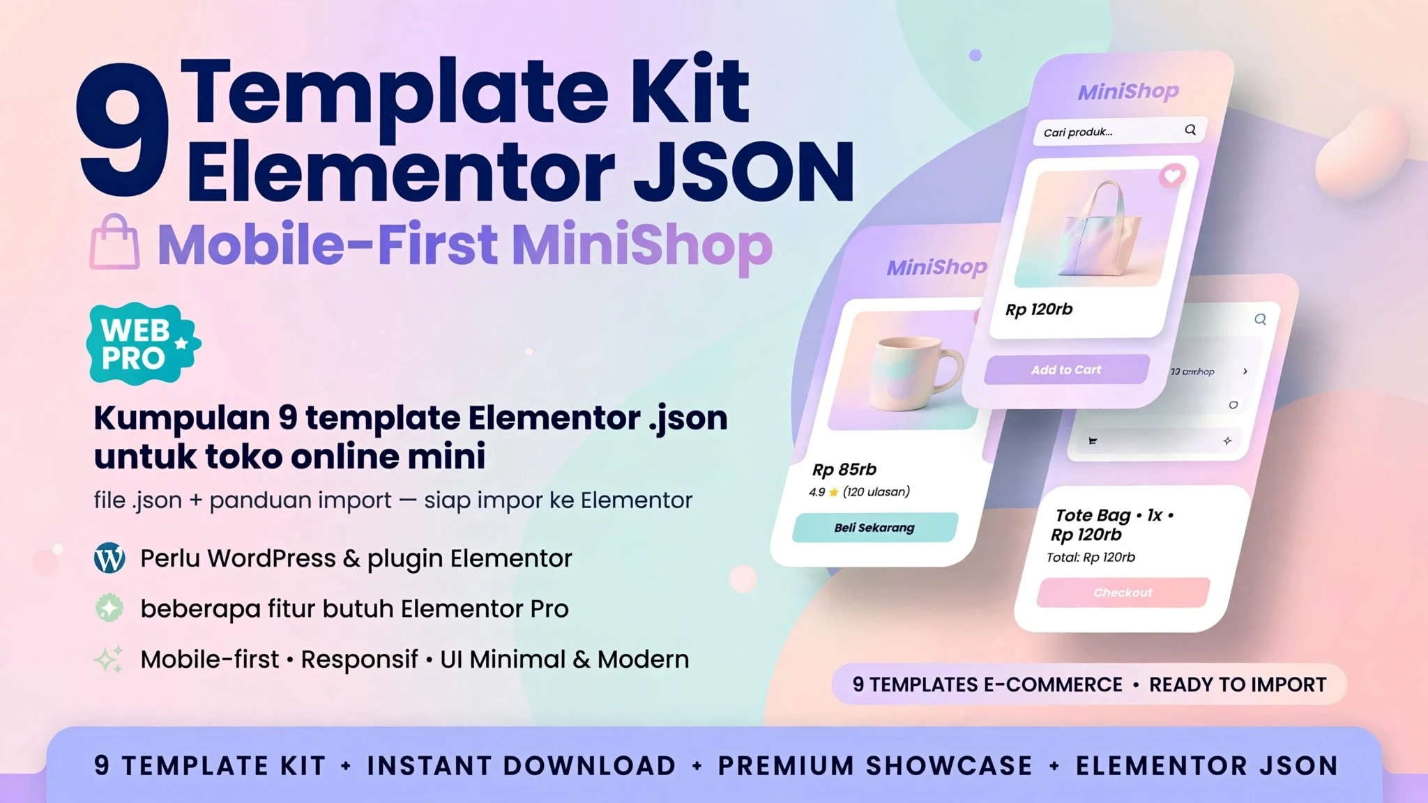 9 Template Kit Elementor JSON Mobile-First MiniShop