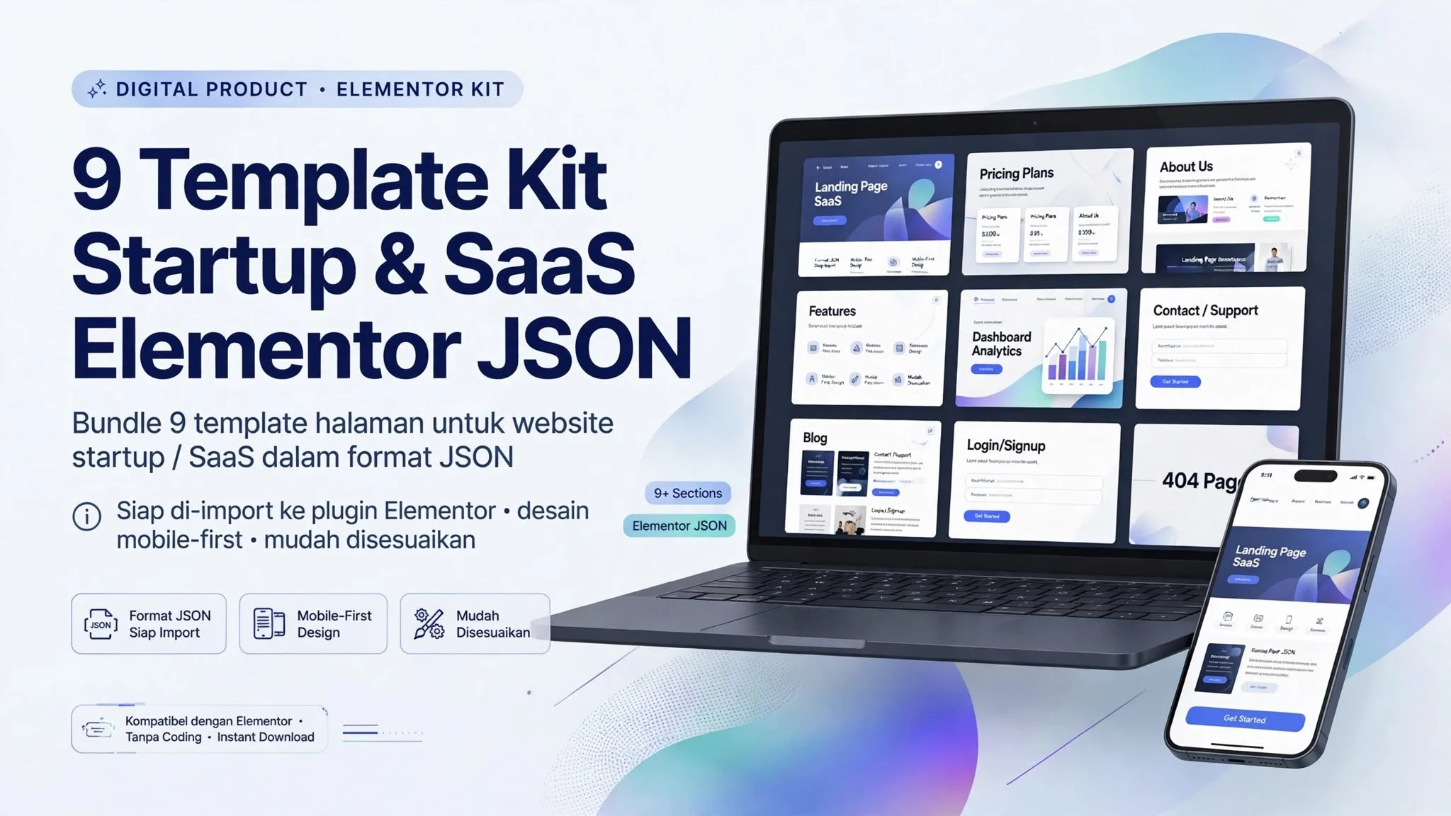 9 Template Kit Startup & SaaS Elementor JSON