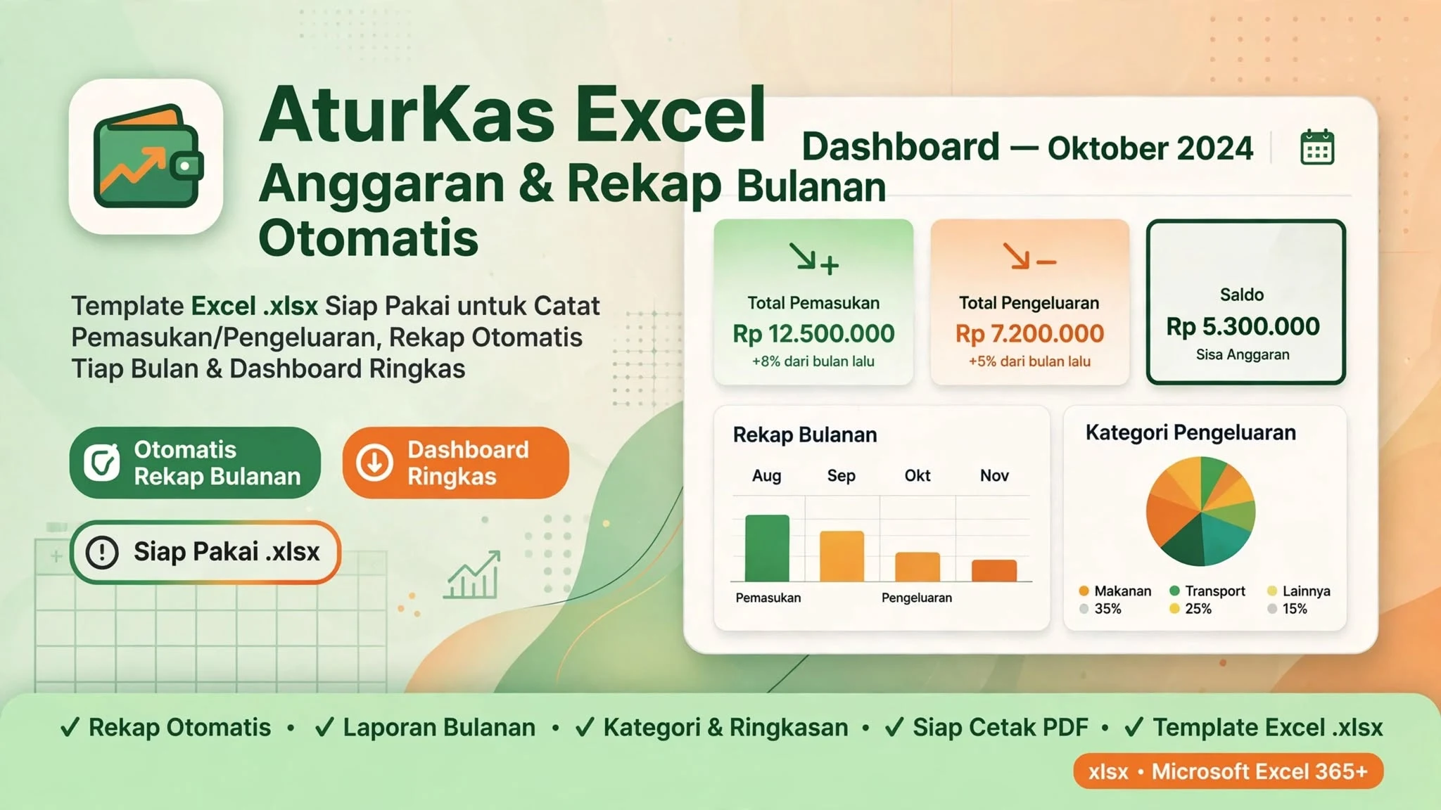 AturKas Excel — Anggaran & Rekap Bulanan Otomatis