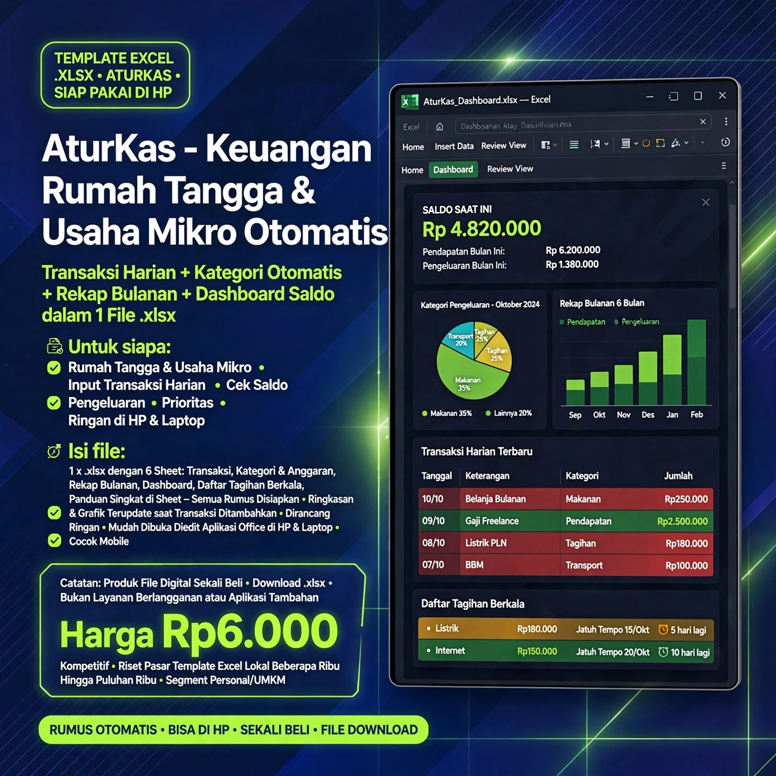 AturKas Excel — Anggaran & Rekap Bulanan Otomatis