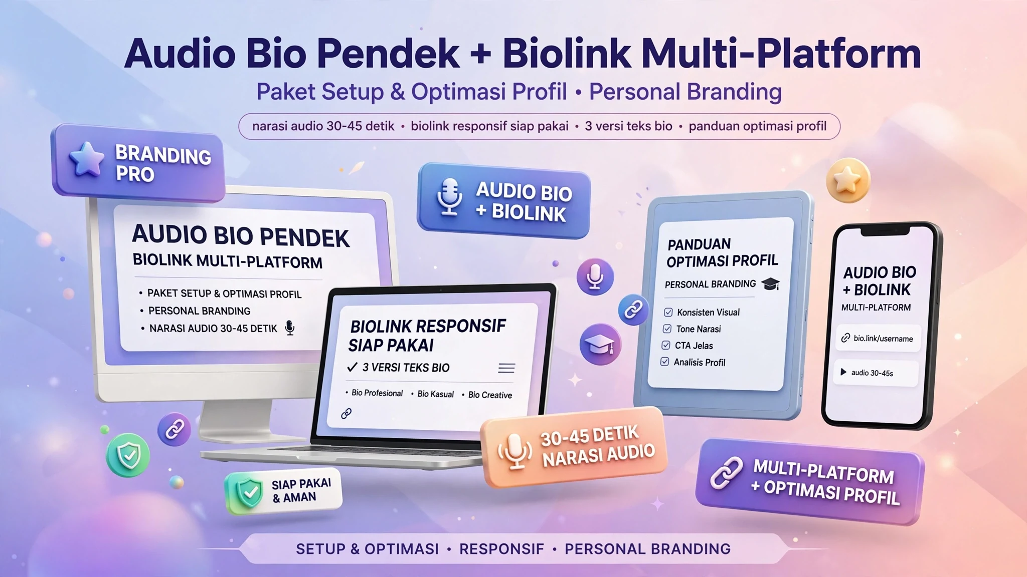 Audio Bio Pendek + Biolink Multi‑Platform (Paket Setup & Optimasi Profil)