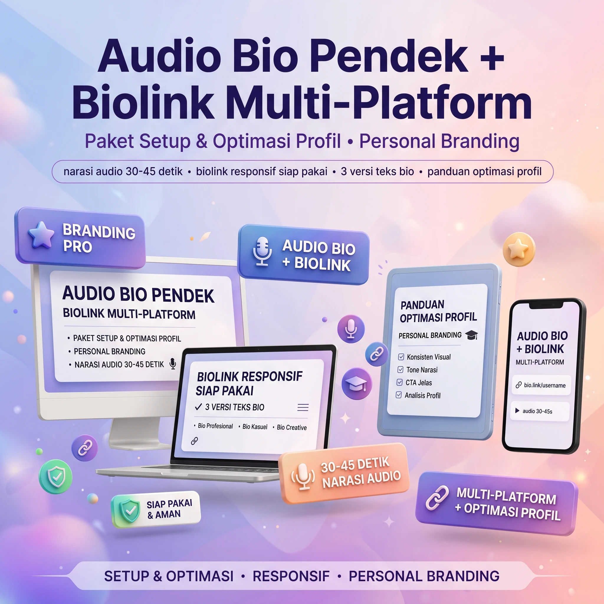 Audio Bio Pendek + Biolink Multi‑Platform (Paket Setup & Optimasi Profil)