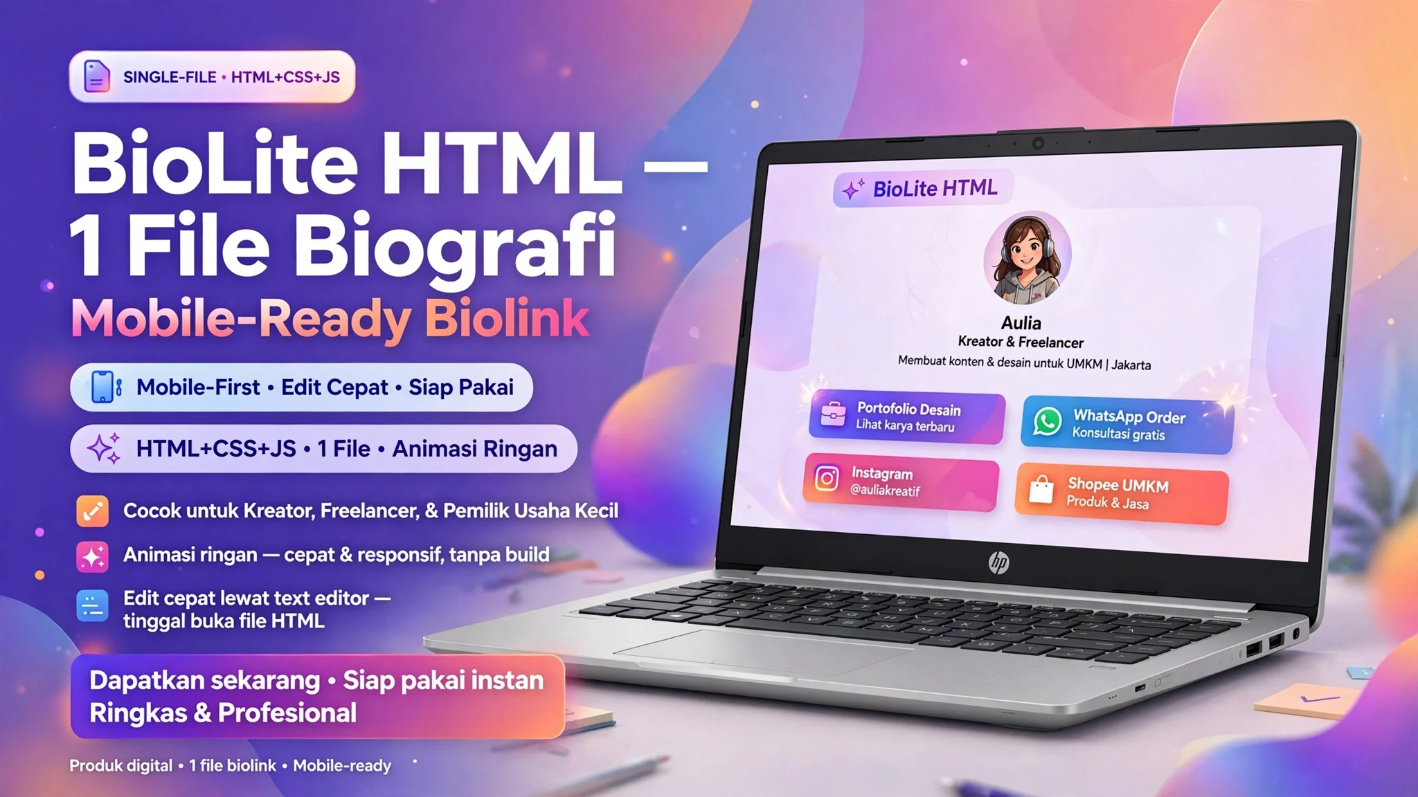BioLite HTML — 1 File Biografi Mobile-Ready
