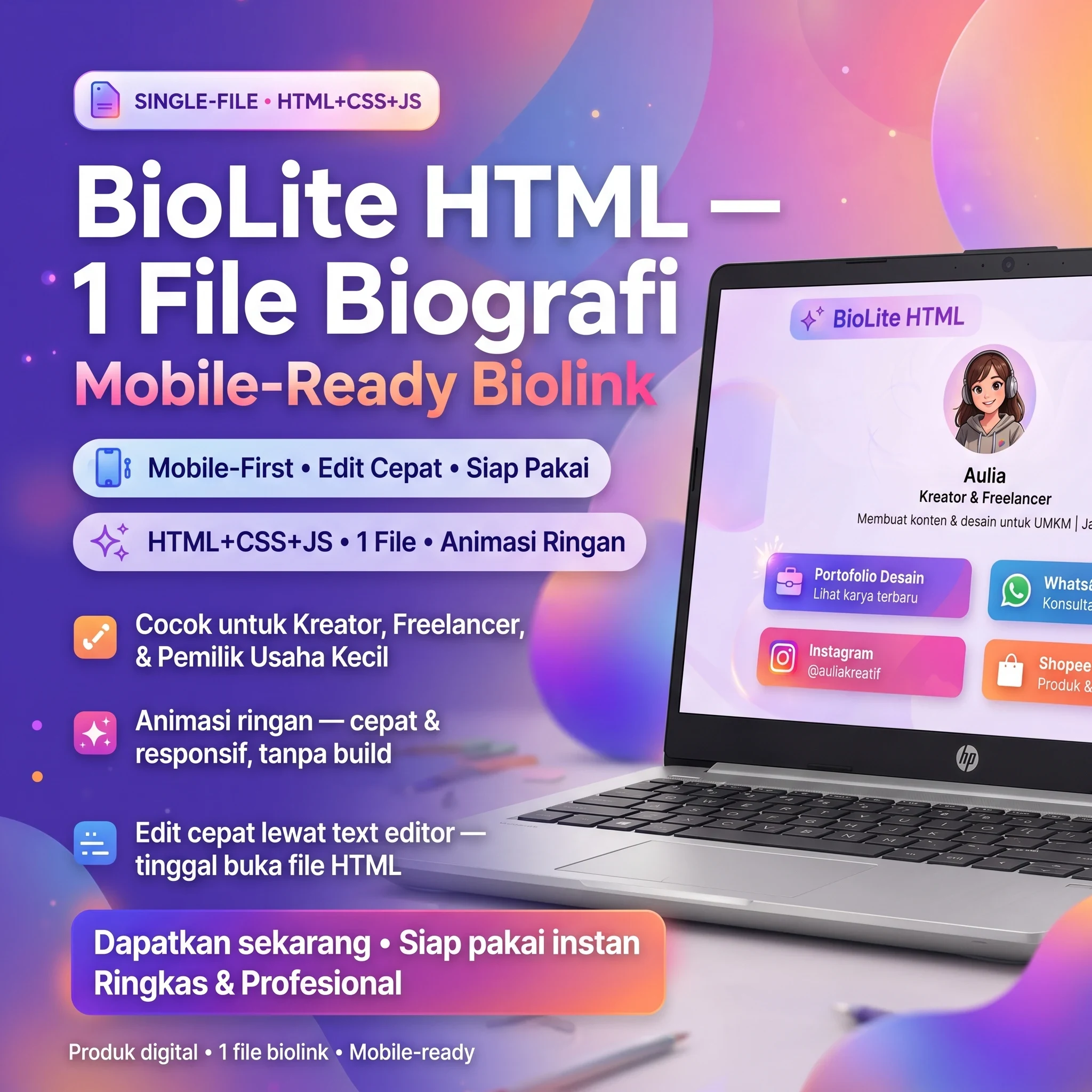 BioLite HTML — 1 File Biografi Mobile-Ready - foto 1