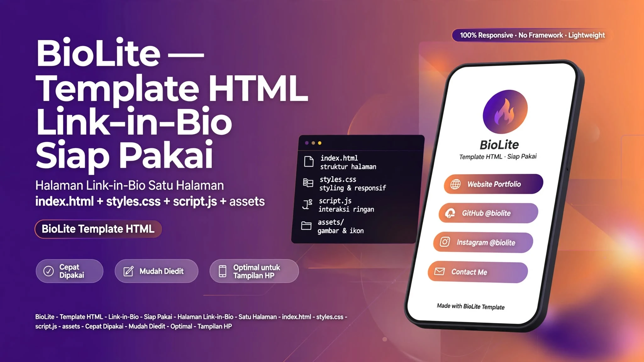 BioLite — Template HTML Link-in-Bio Siap Pakai