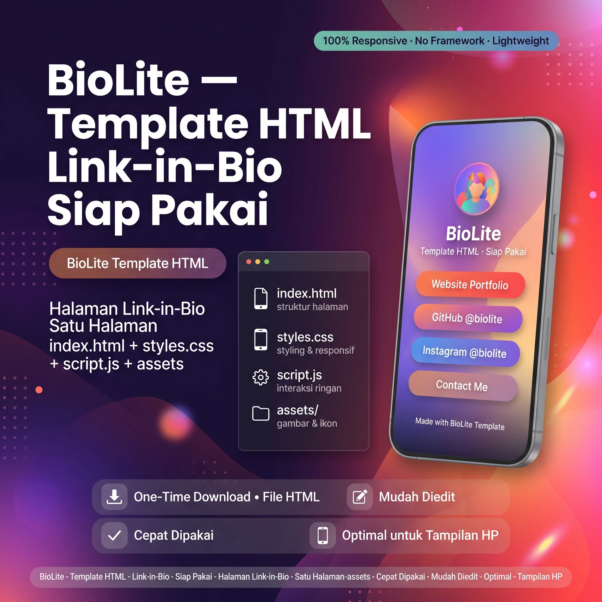 BioLite — Template HTML Link-in-Bio Siap Pakai