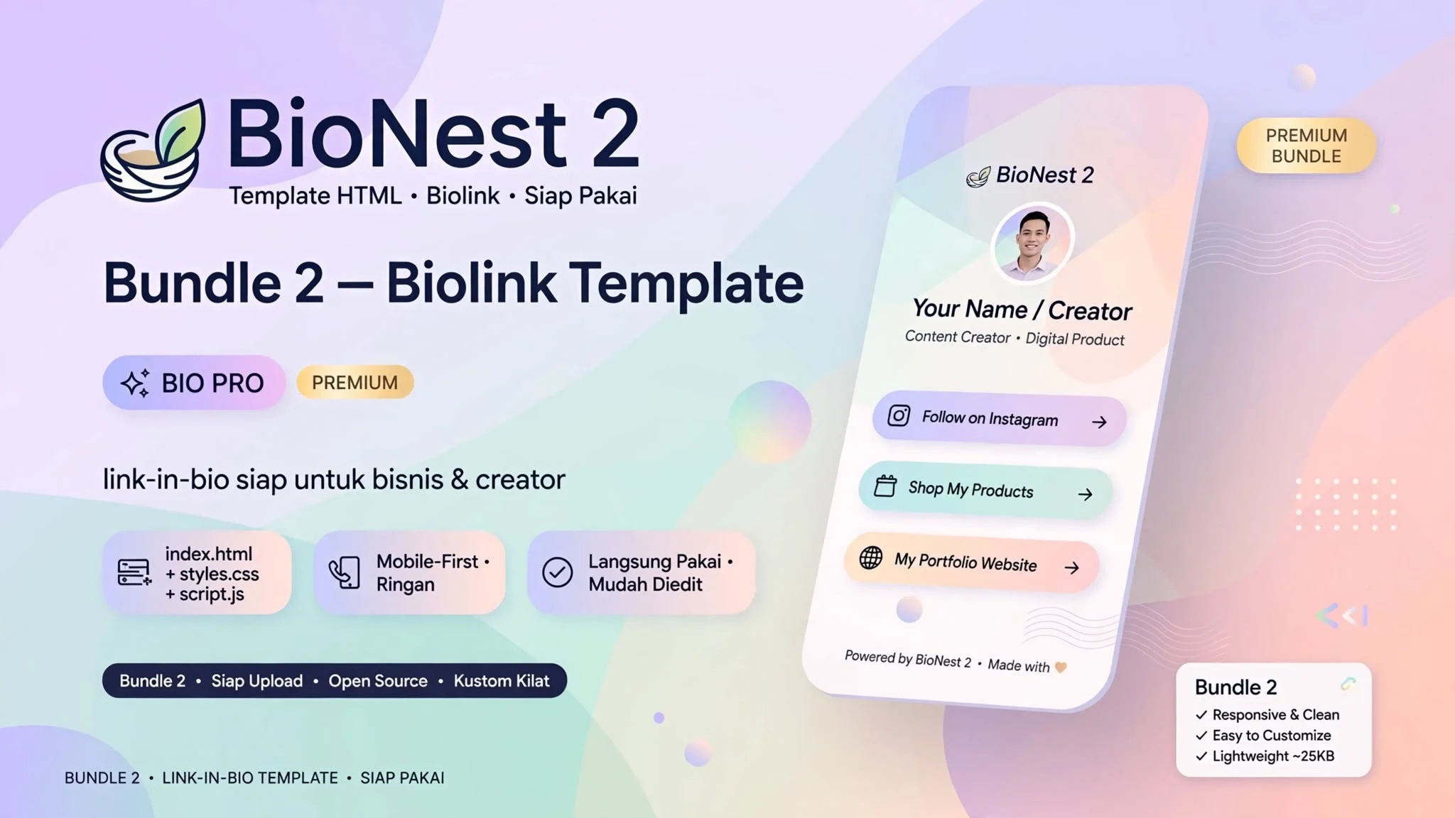 BioNest — 2 Template HTML Biolink Siap Pakai
