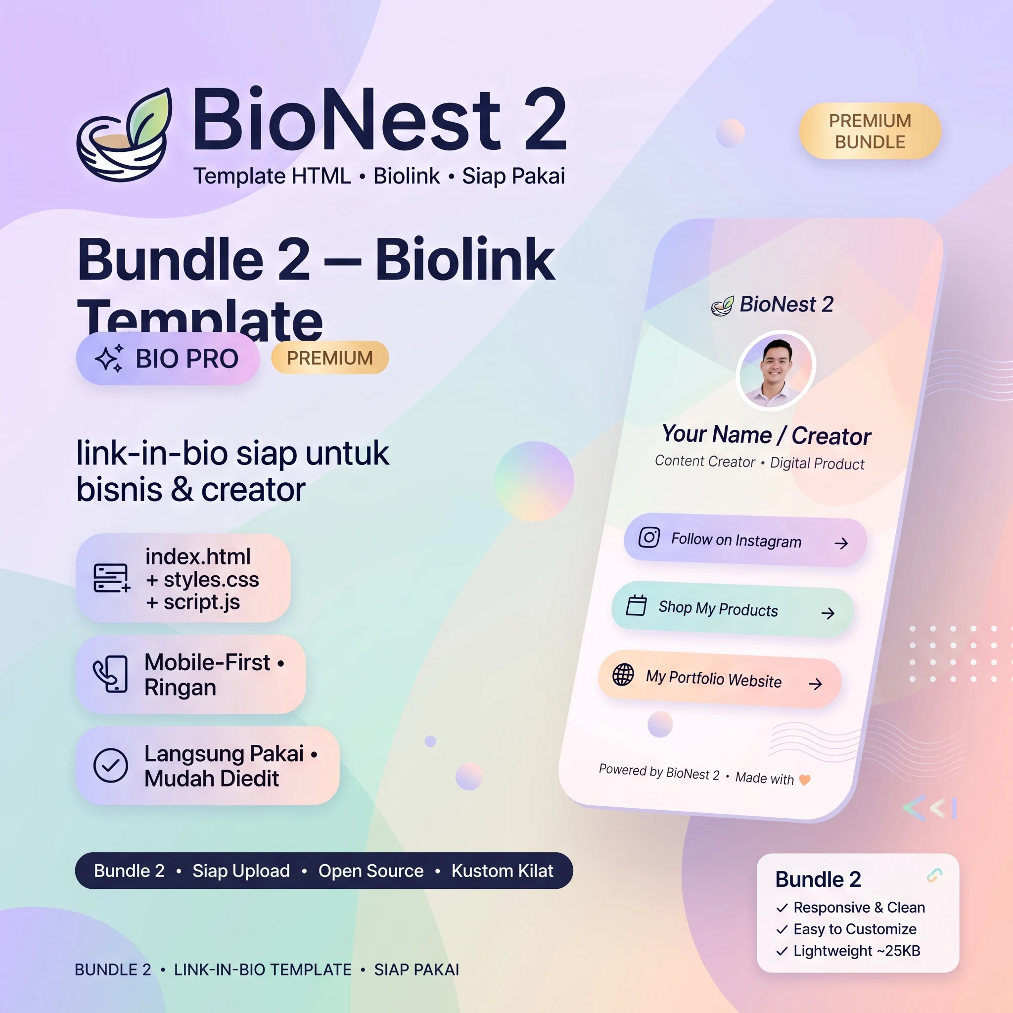 BioNest — 2 Template HTML Biolink Siap Pakai
