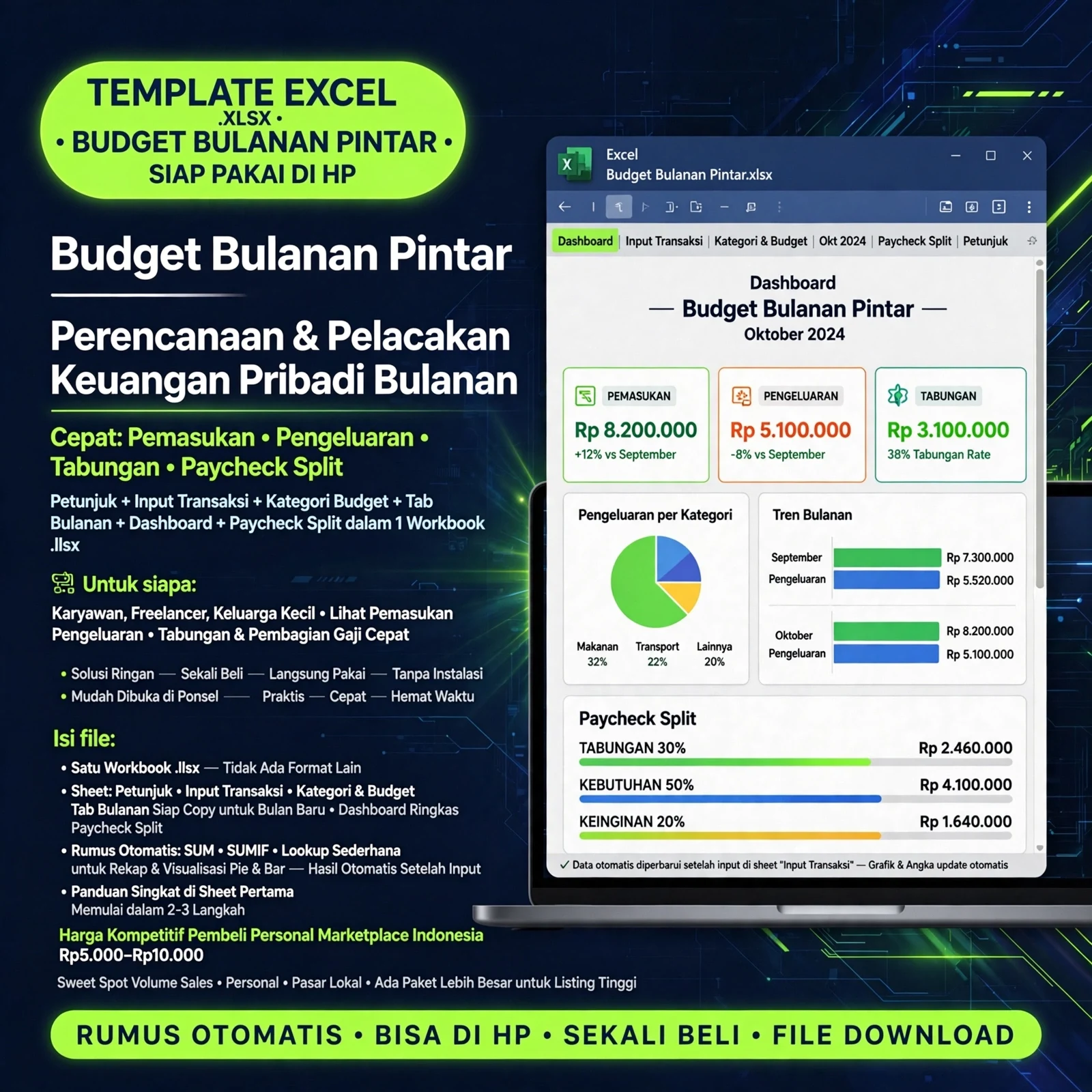 Budget Bulanan Pintar (Excel .xlsx)