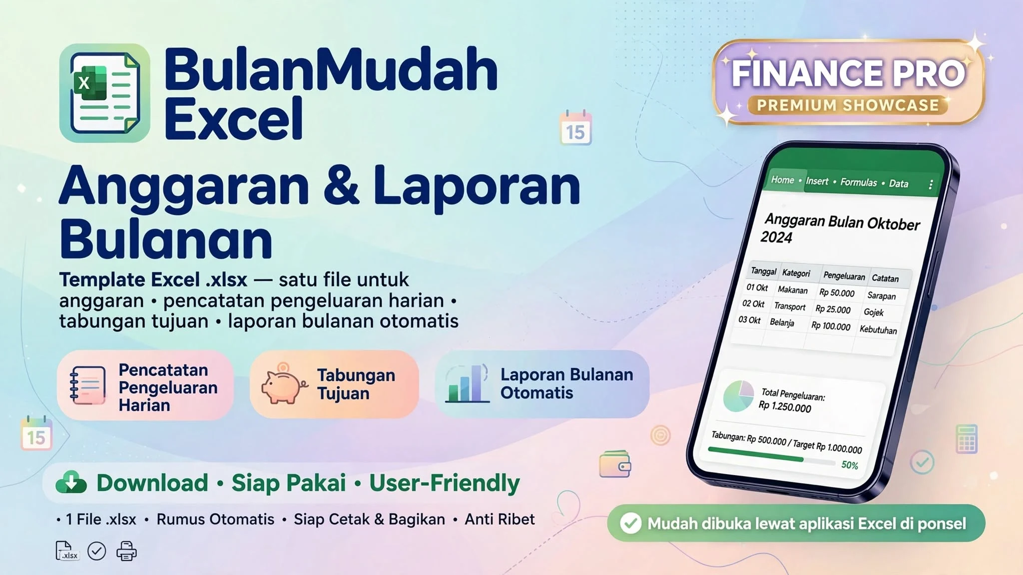 BulanMudah Excel — Anggaran & Laporan Bulanan