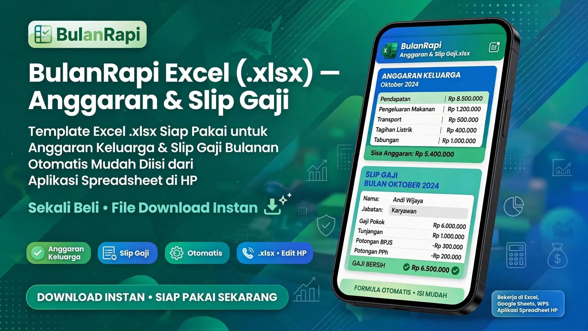 BulanRapi Excel (.xlsx) — Anggaran & Slip Gaji