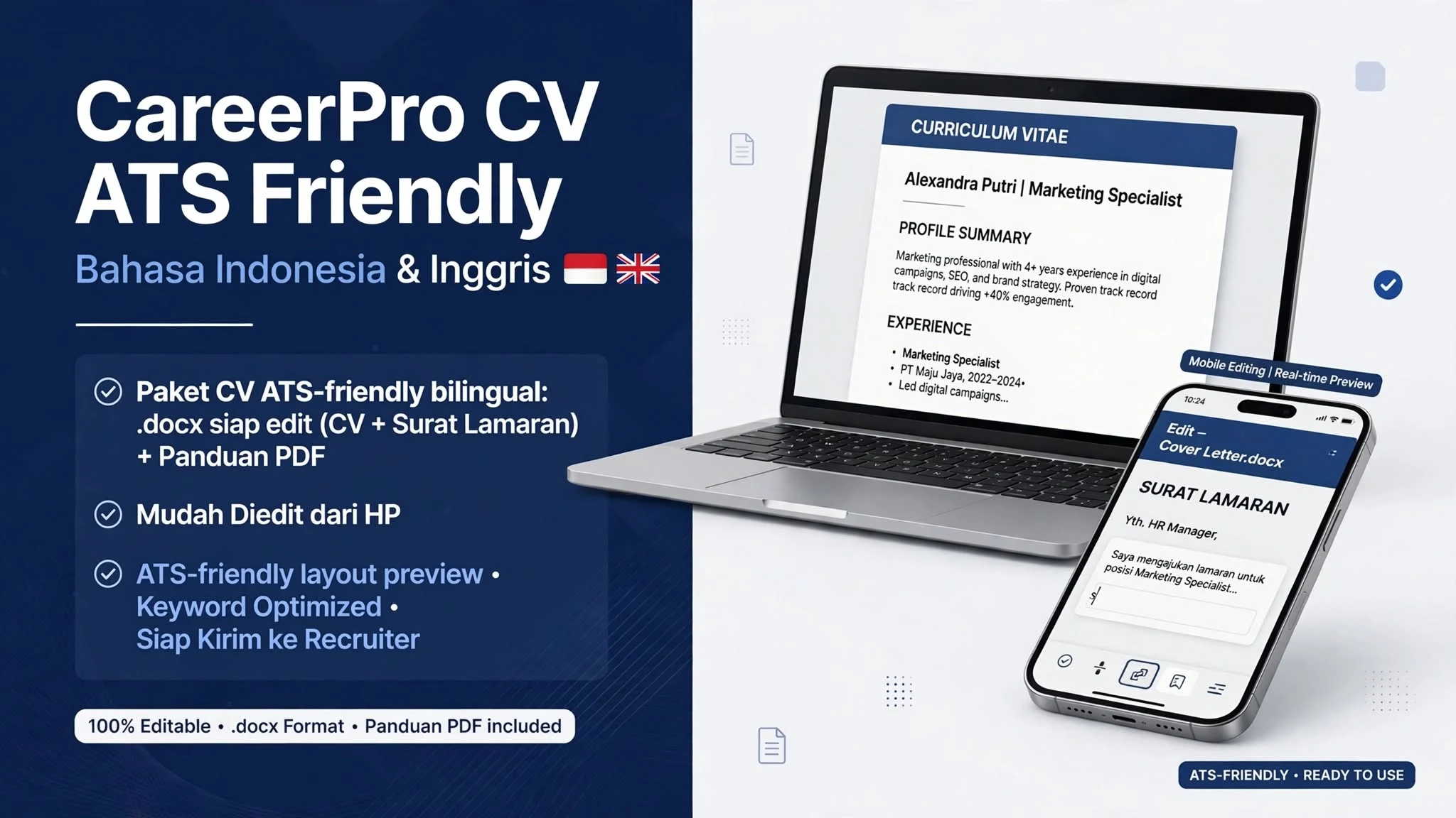 CareerPro CV ATS Friendly — Bahasa Indonesia & Inggris