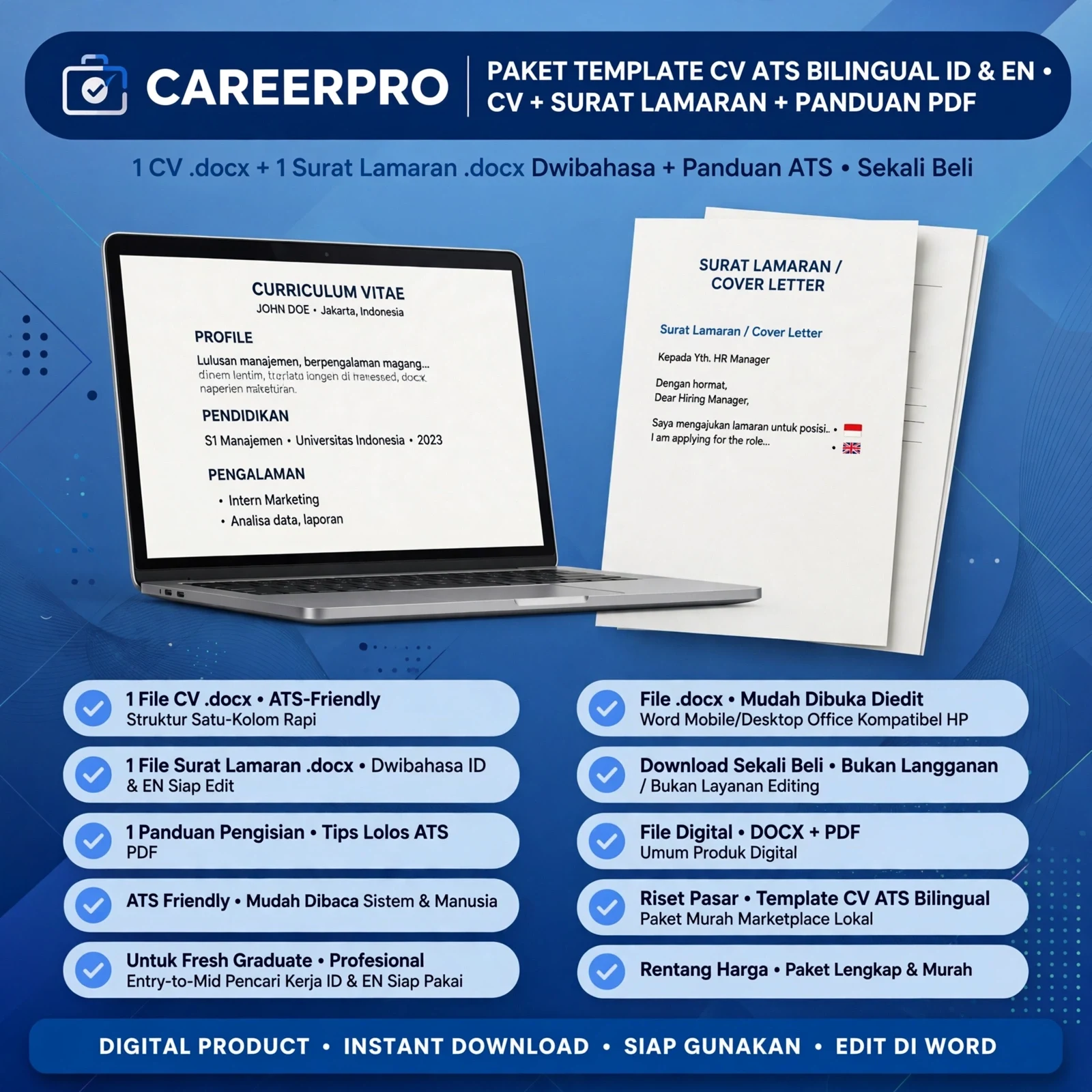 CareerPro CV ATS Friendly — Bahasa Indonesia & Inggris