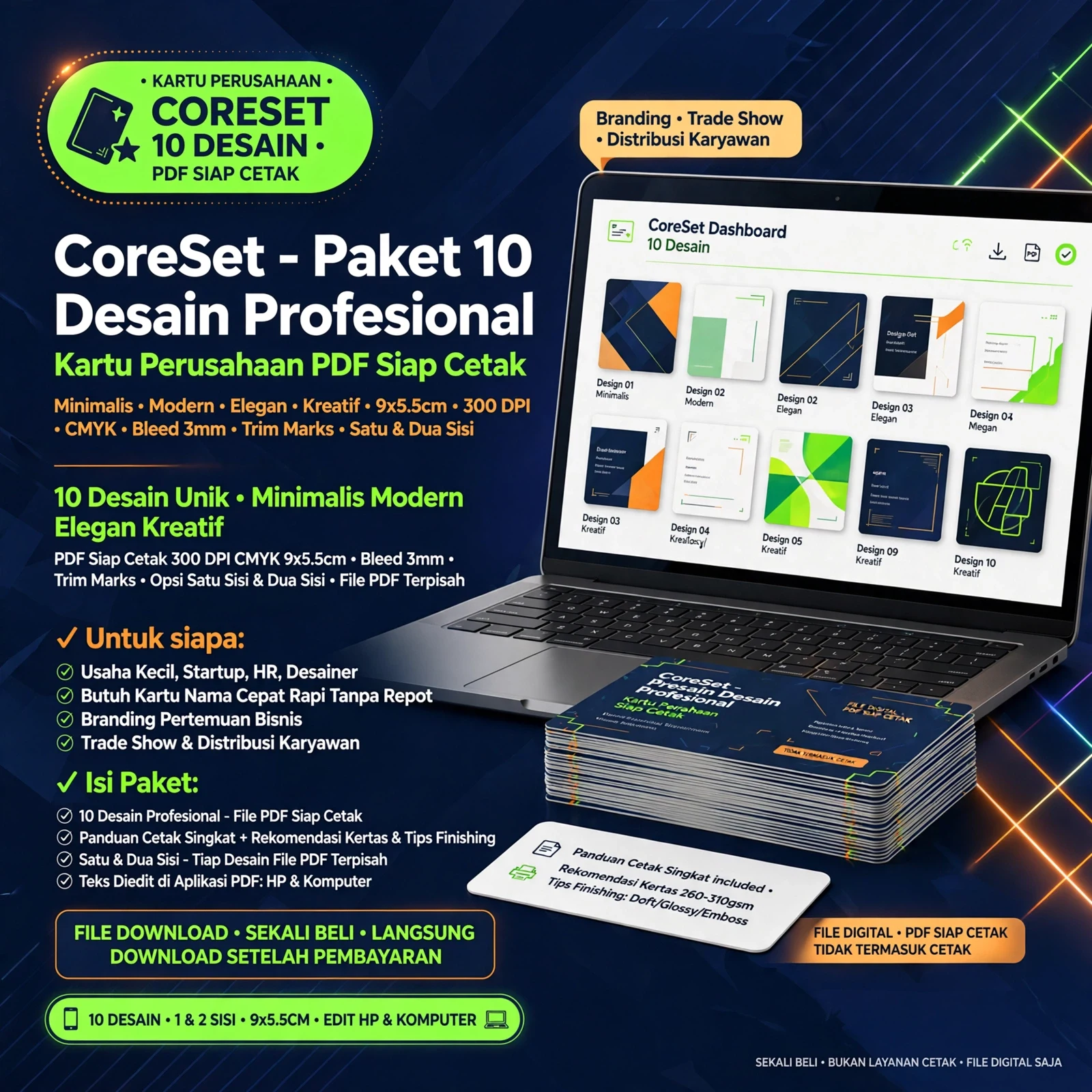 CoreSet Kartu Perusahaan — 10 Desain Siap Cetak