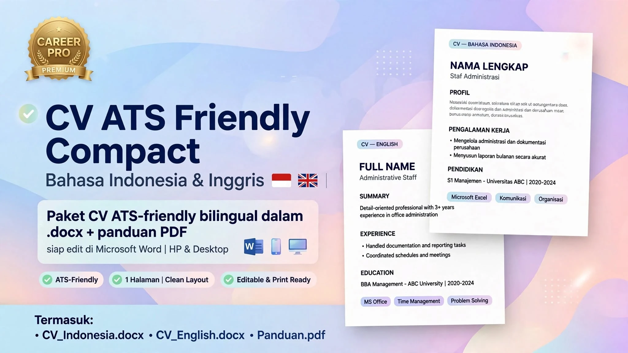 CV ATS Friendly Compact — Bahasa Indonesia & Inggris