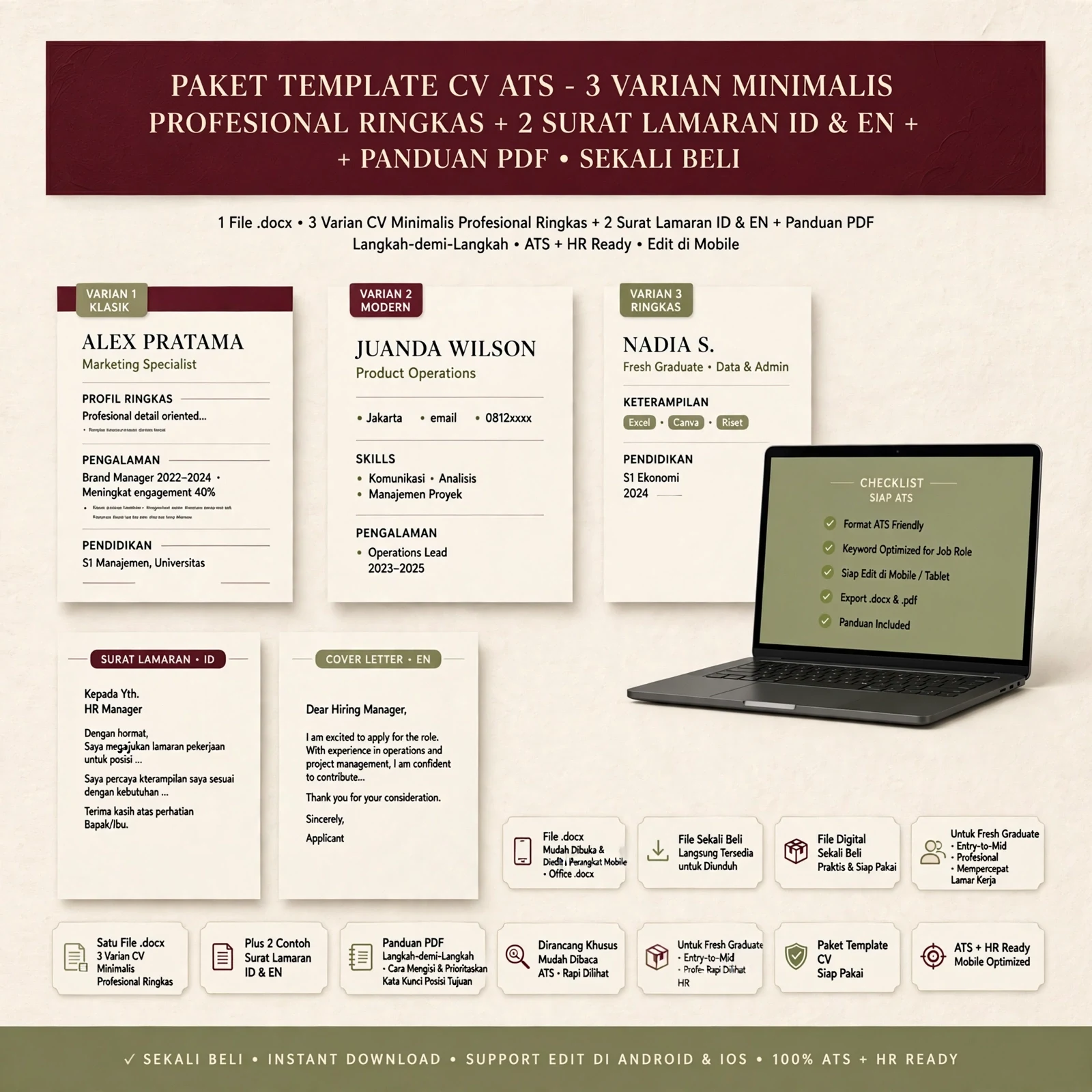 CV ATS Friendly Duo — Bahasa Indonesia & Inggris (DOCX)