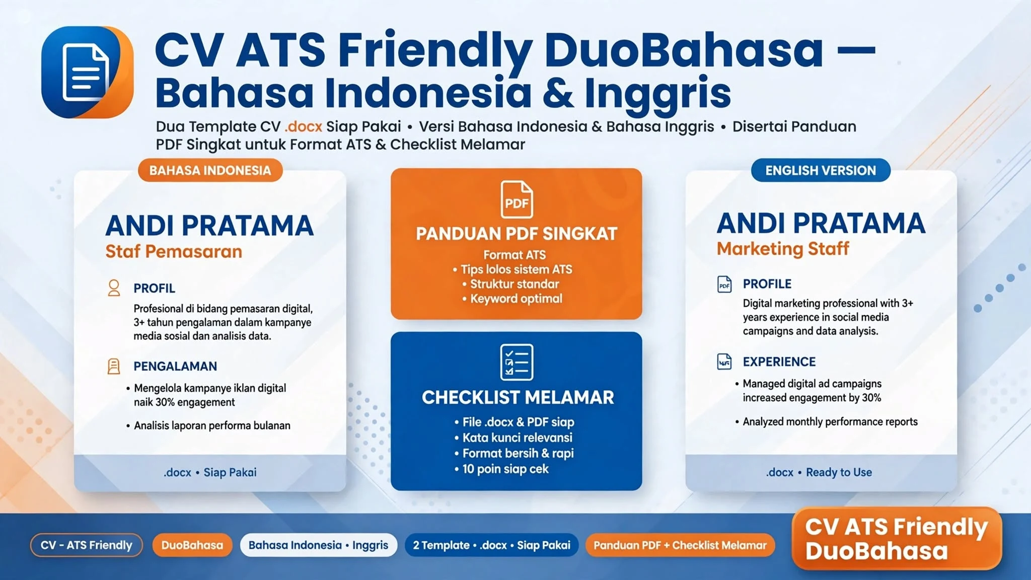 CV ATS Friendly DuoBahasa — Bahasa Indonesia & Inggris