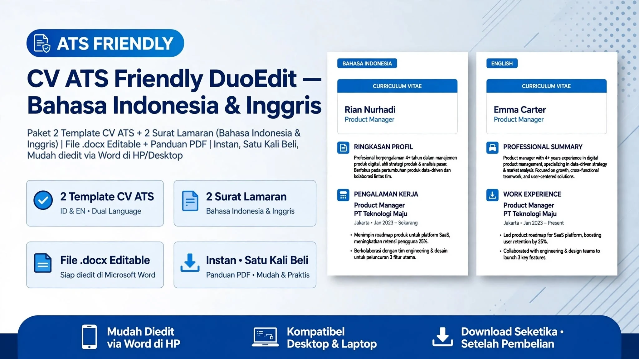 CV ATS Friendly DuoEdit — Bahasa Indonesia & Inggris