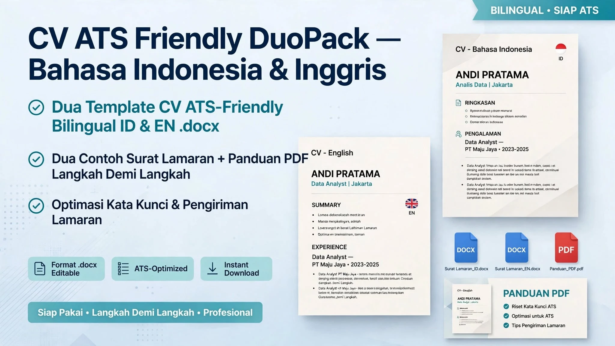 CV ATS Friendly DuoPack — Bahasa Indonesia & Inggris