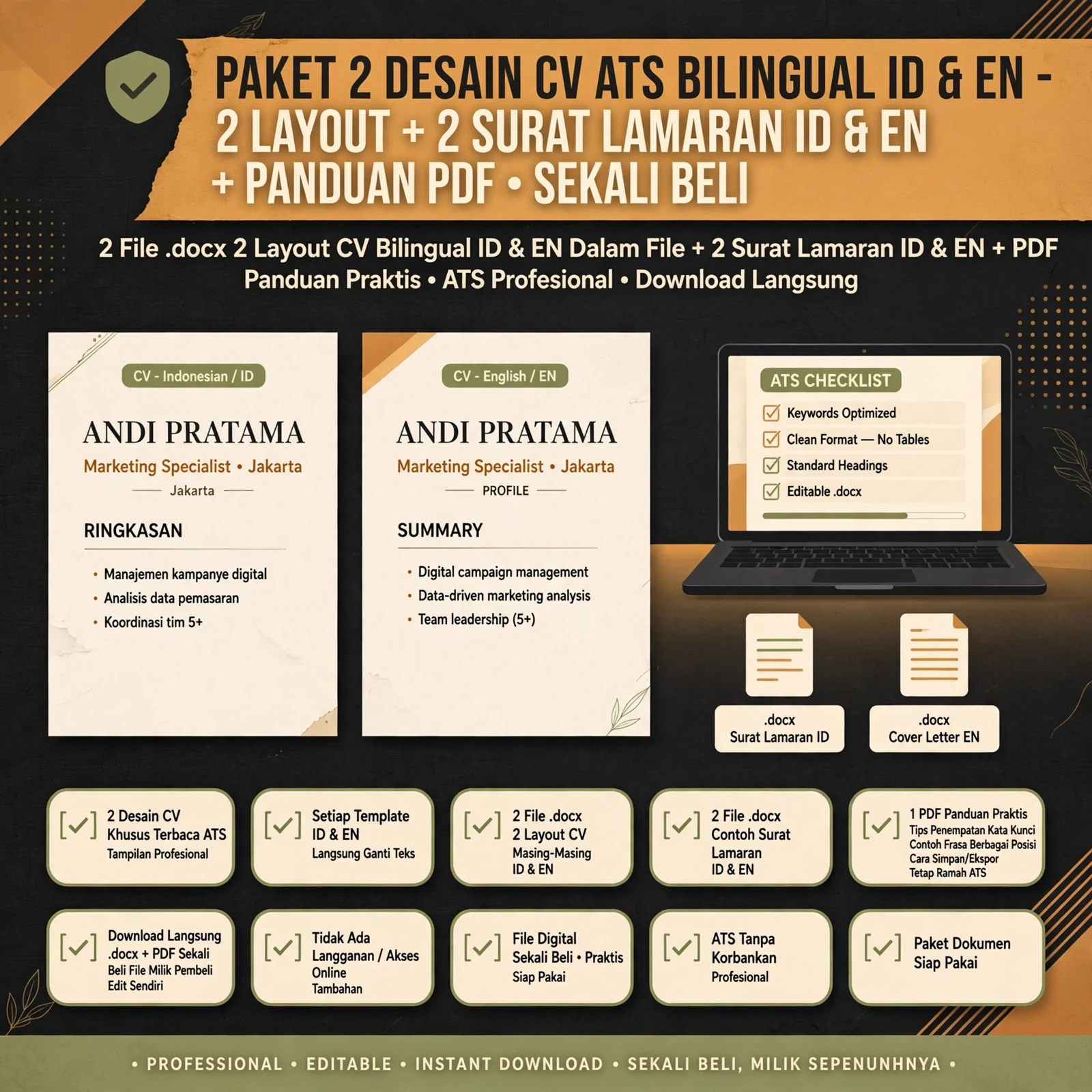 CV ATS Friendly DuoPack — Bahasa Indonesia & Inggris
