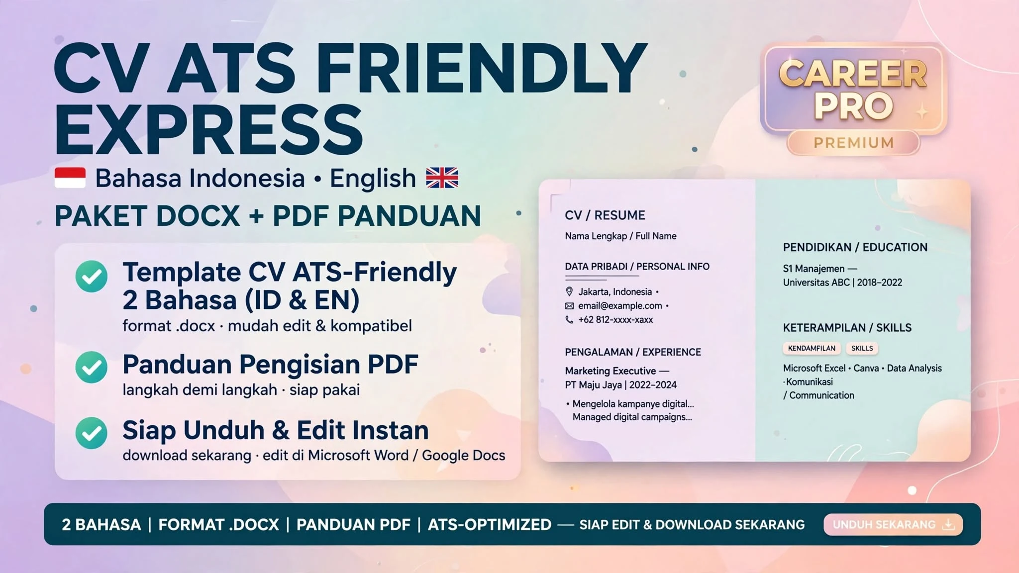 CV ATS Friendly Express — Bahasa Indonesia & Inggris (DOCX)